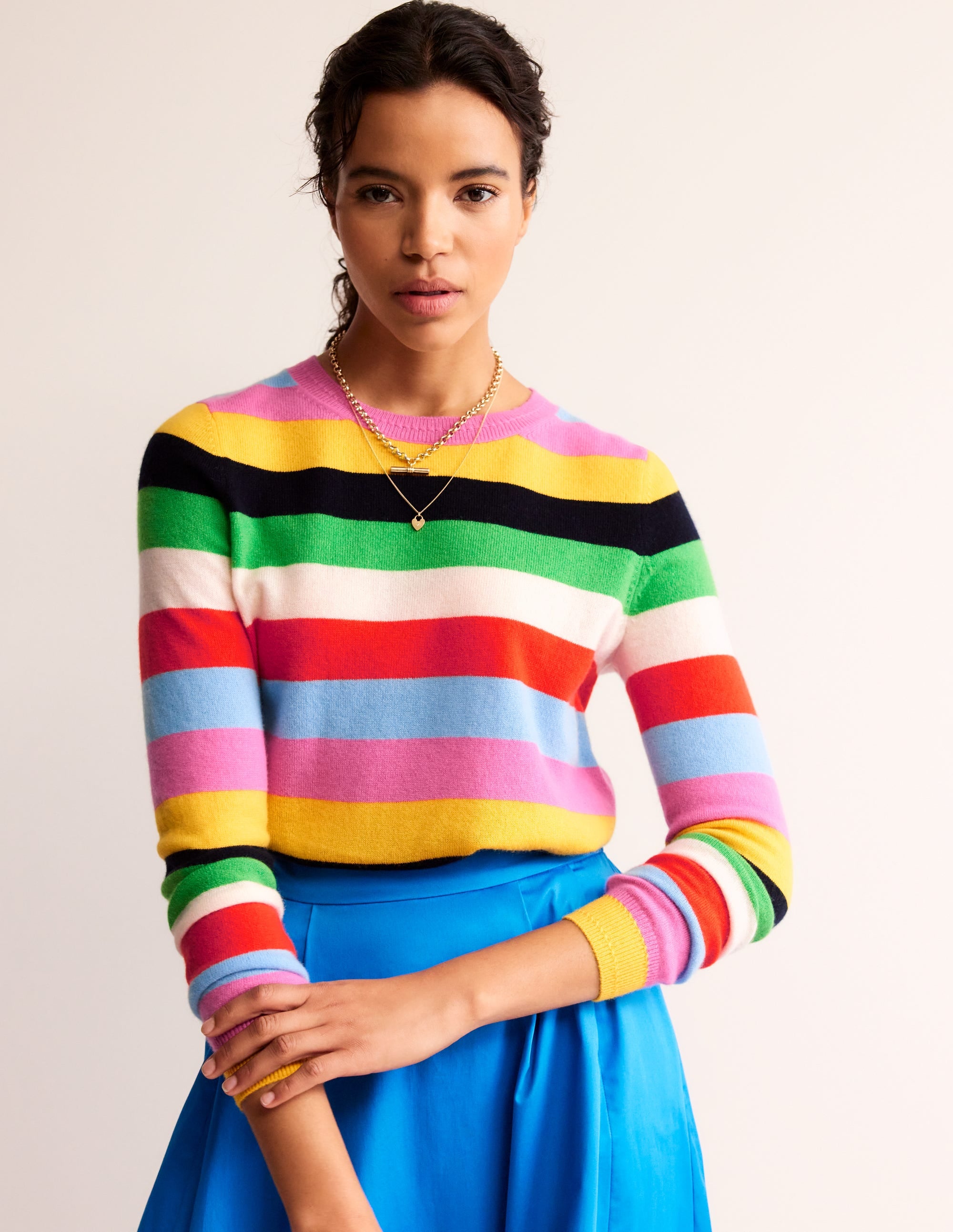 Eva Cashmere Crew Neck Jumper-Air Blue, Party Pink - Image 2