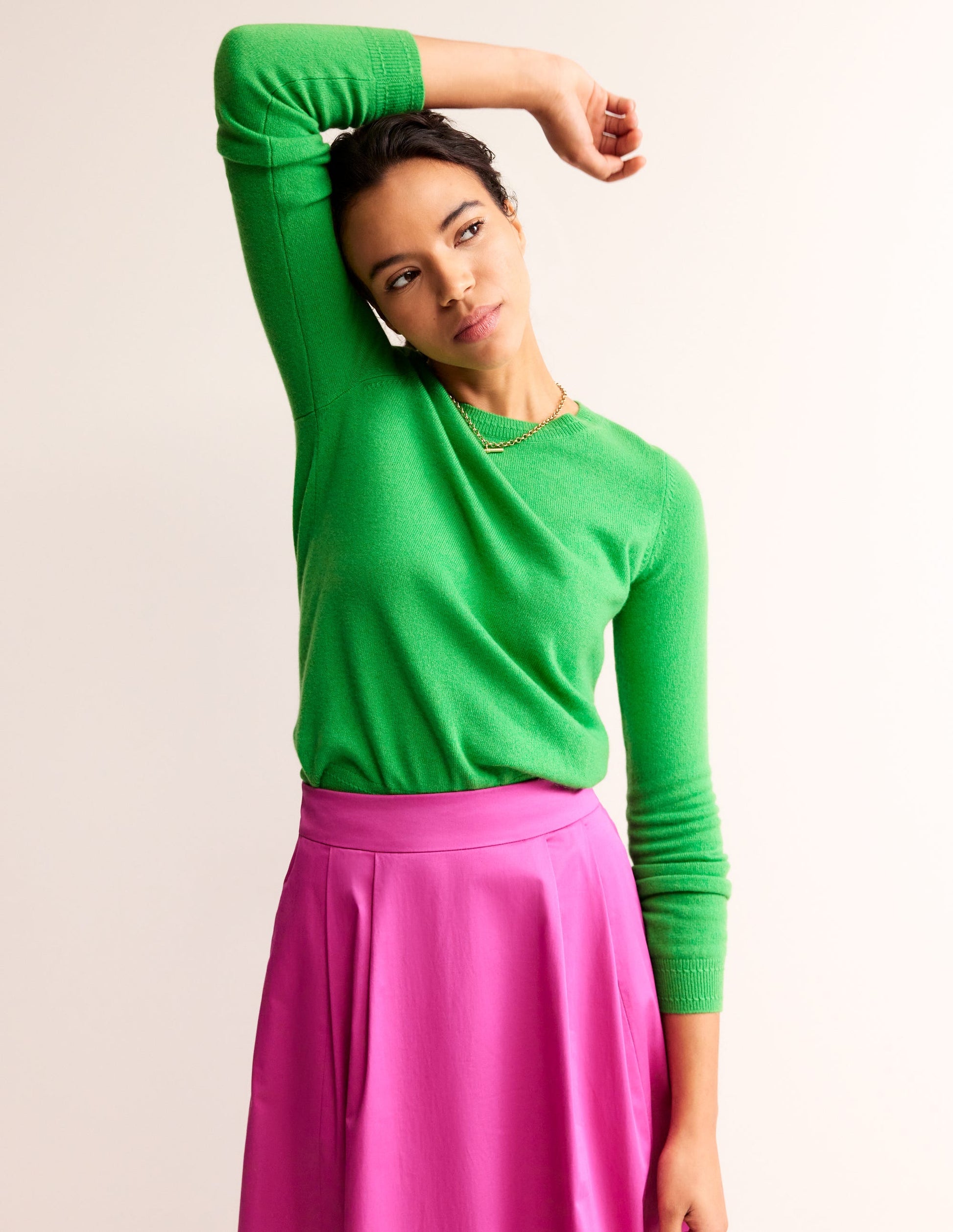 Eva Cashmere Crew Neck Jumper-Bright Green-1