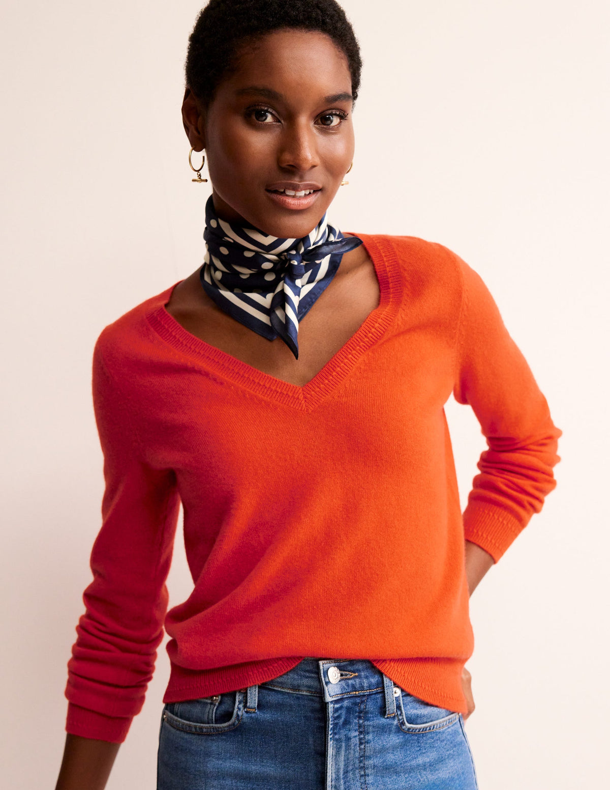 Eva Cashmere V-neck Jumper-Fiesta Orange - Image 1