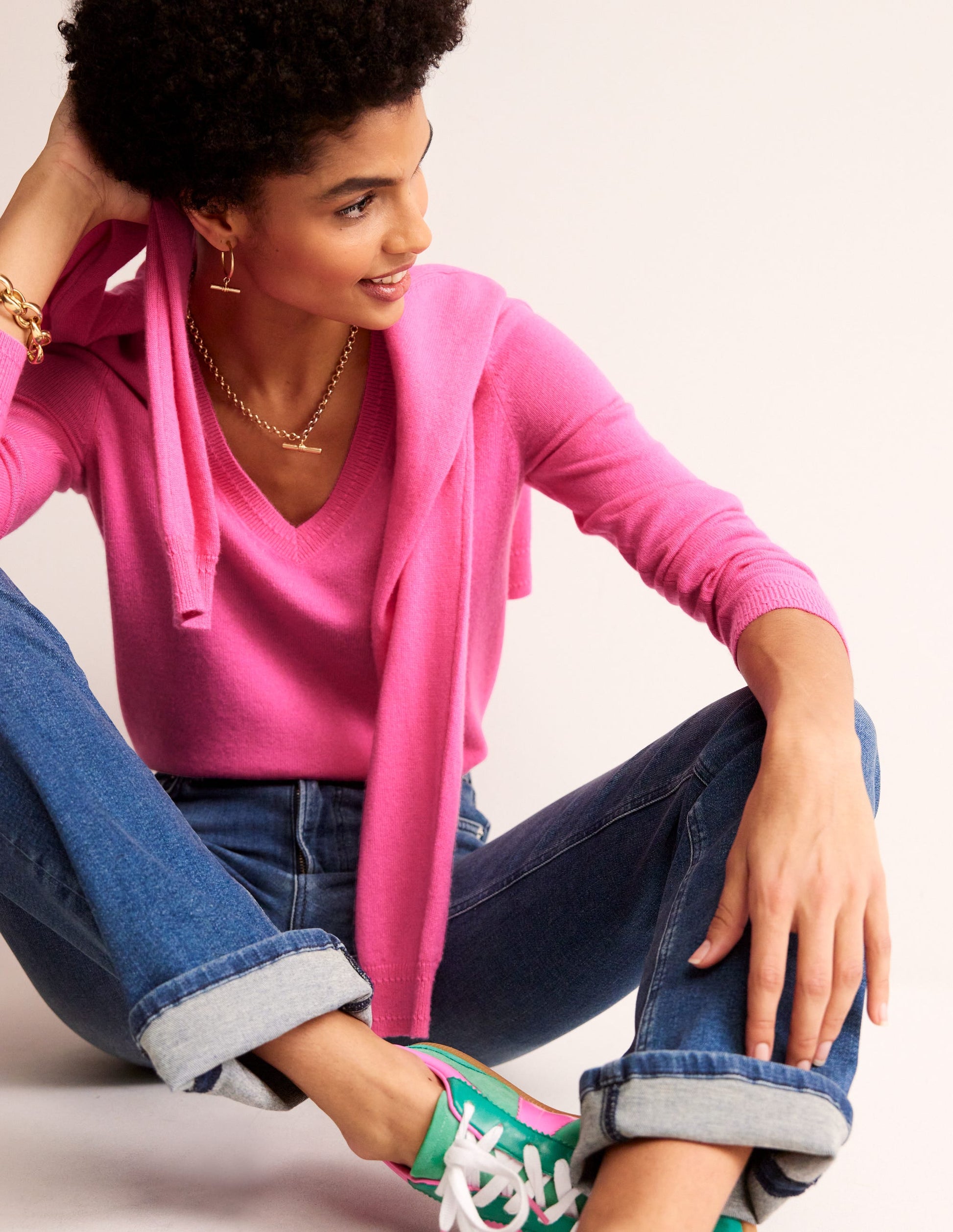 Eva Cashmere V-neck Jumper-Sangria Sunset-1