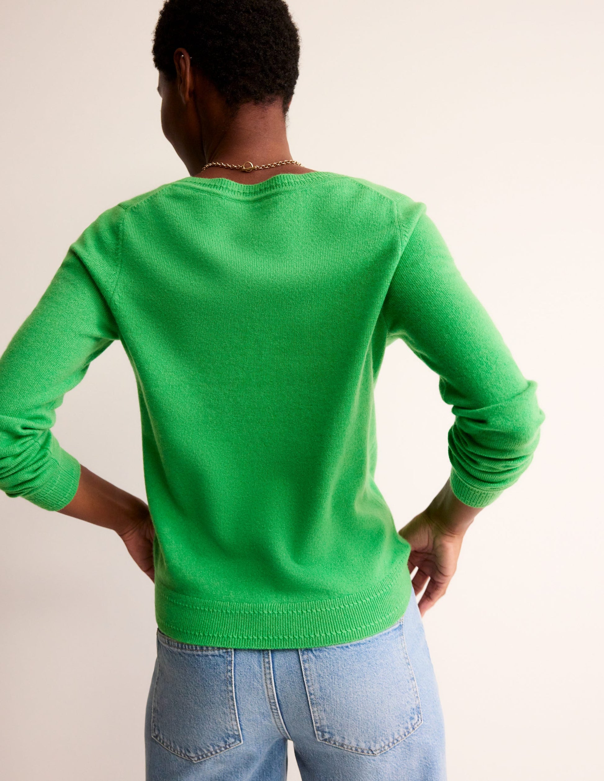 Eva Cashmere V-neck Jumper-Bright Green-3