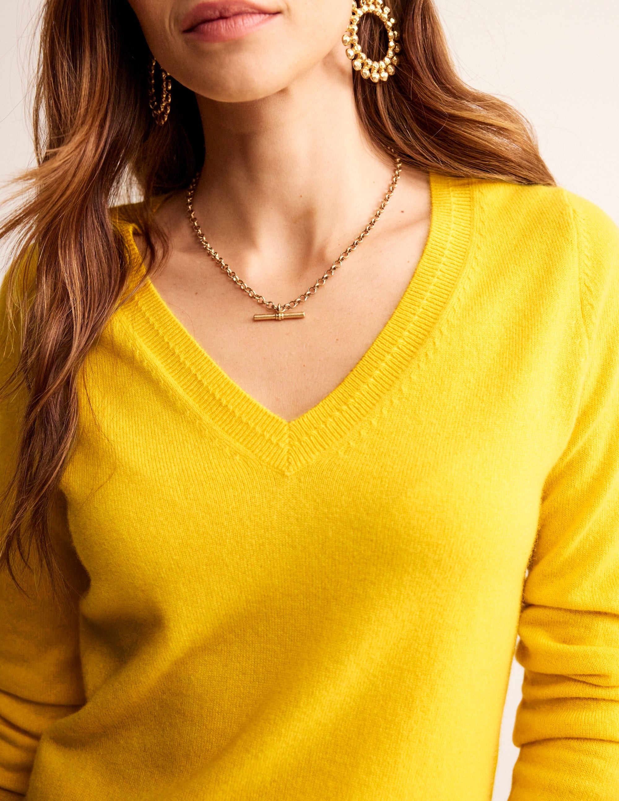 Eva Cashmere V-neck Jumper-Pineapple Yellow - Image 2