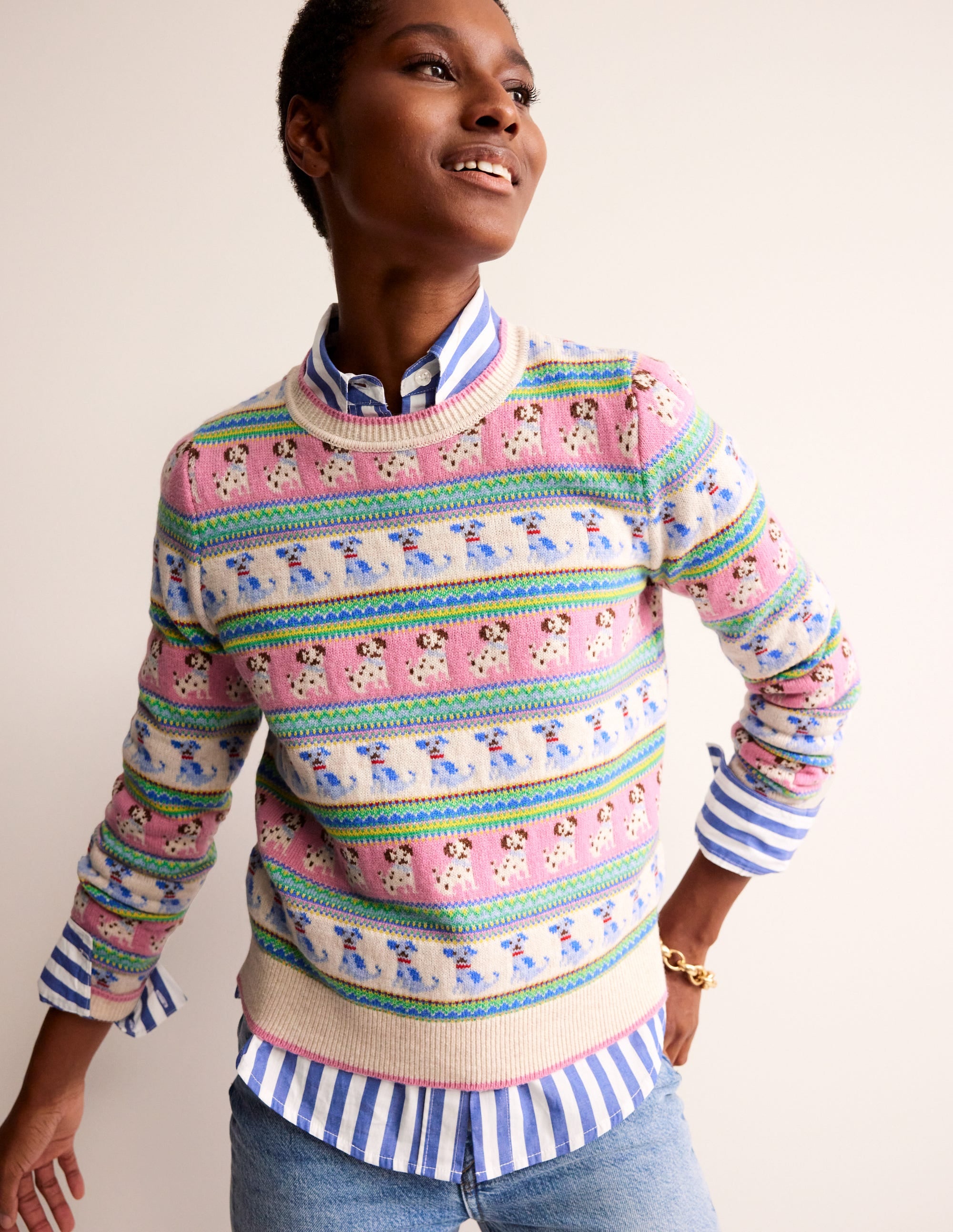 Edie Fair Isle Jumper-Warm Ivory Dog Fair Isle - Image 1