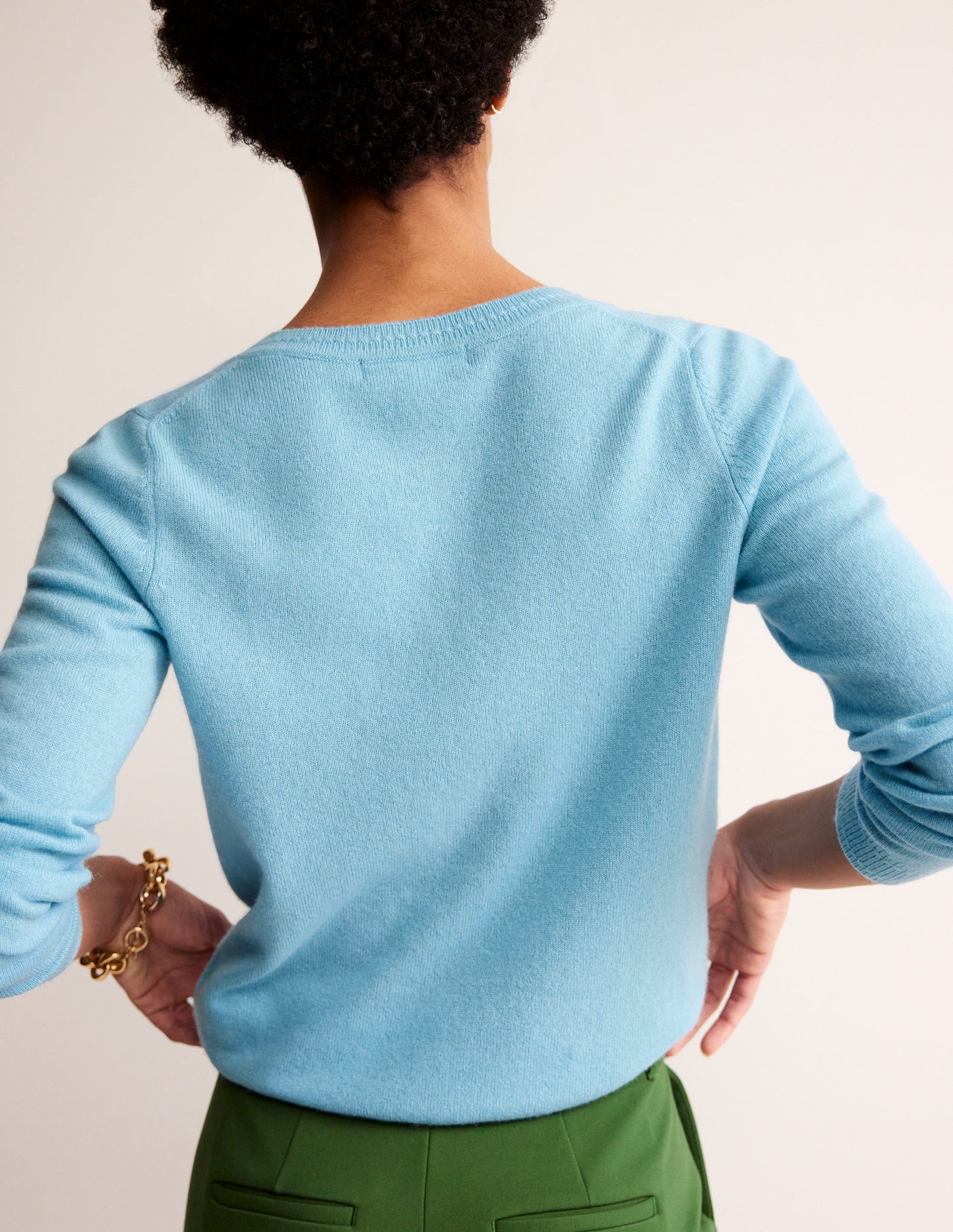 Eva Cashmere Crew Cardigan-Air Blue