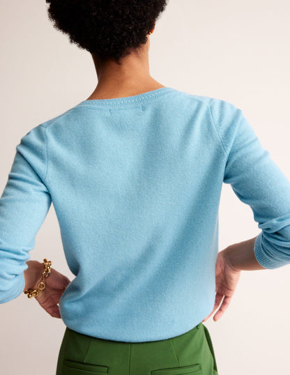 Eva Cashmere Crew Cardigan-Air Blue-3