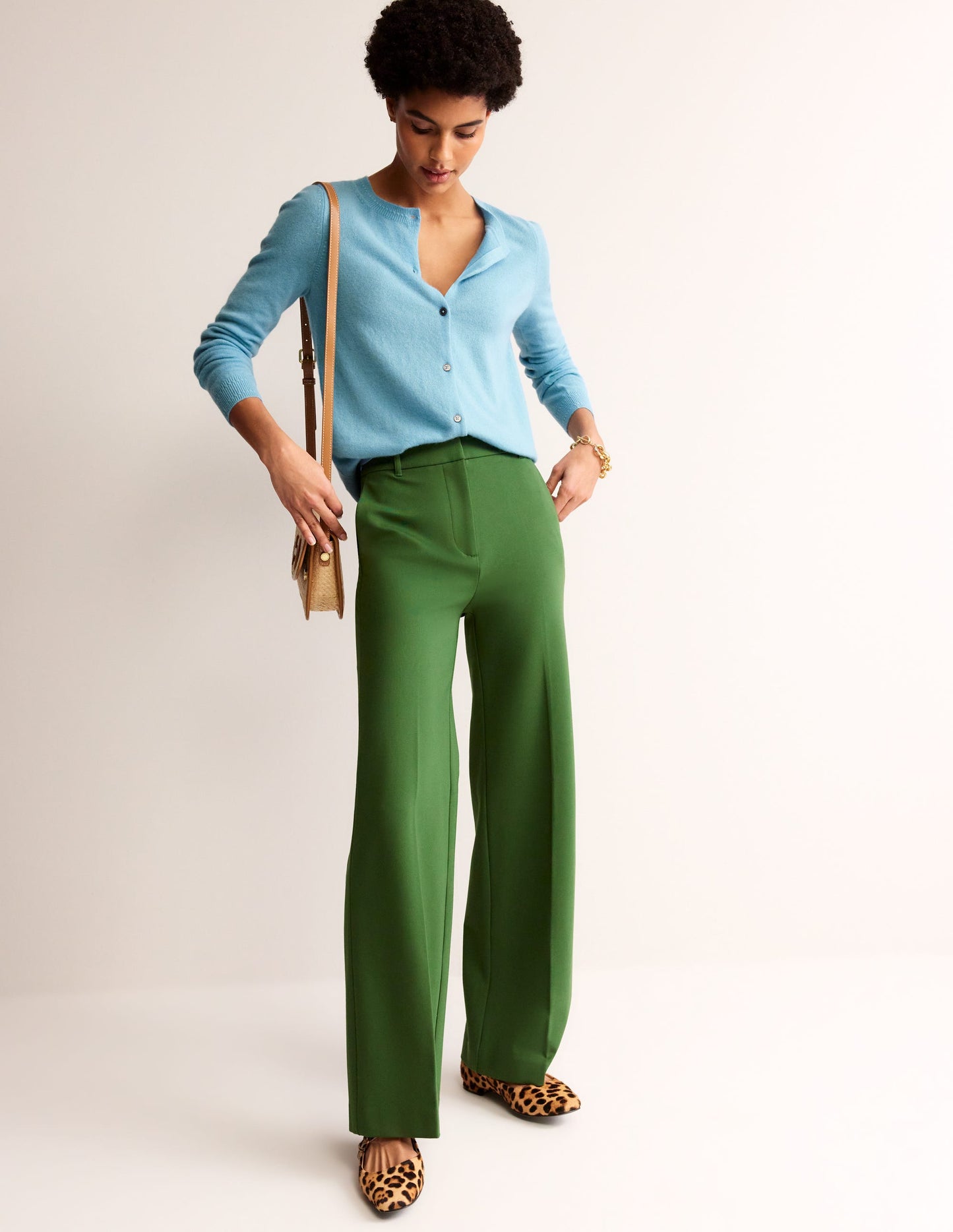 Eva Cashmere Crew Cardigan-Air Blue