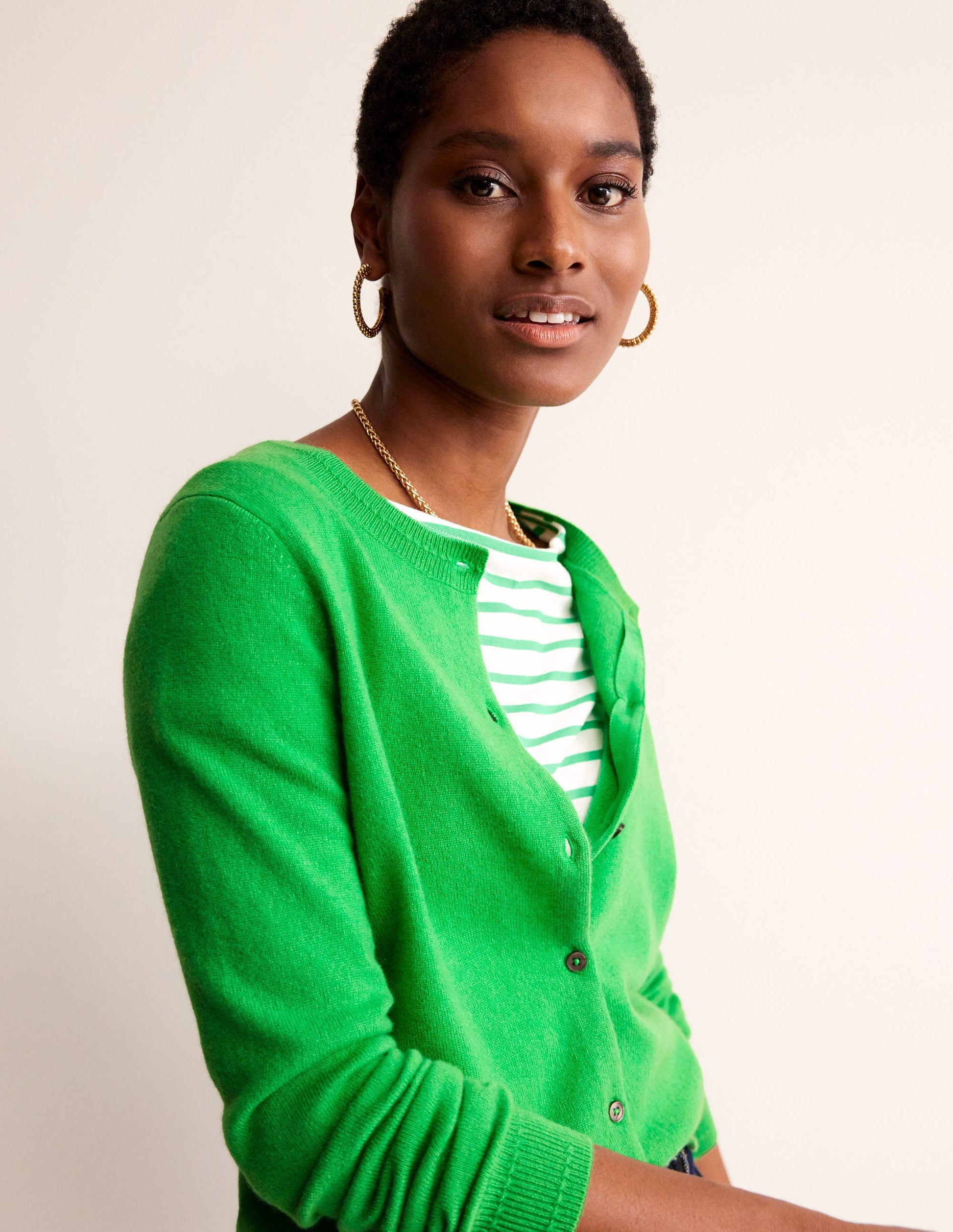 Eva Cashmere Crew Cardigan-Bright Green-1