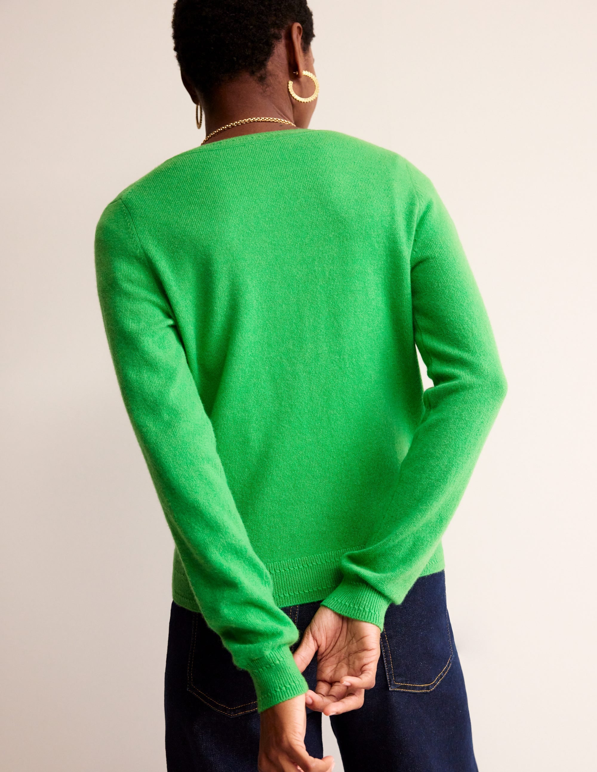 Eva Cashmere Crew Cardigan-Bright Green - Image 4