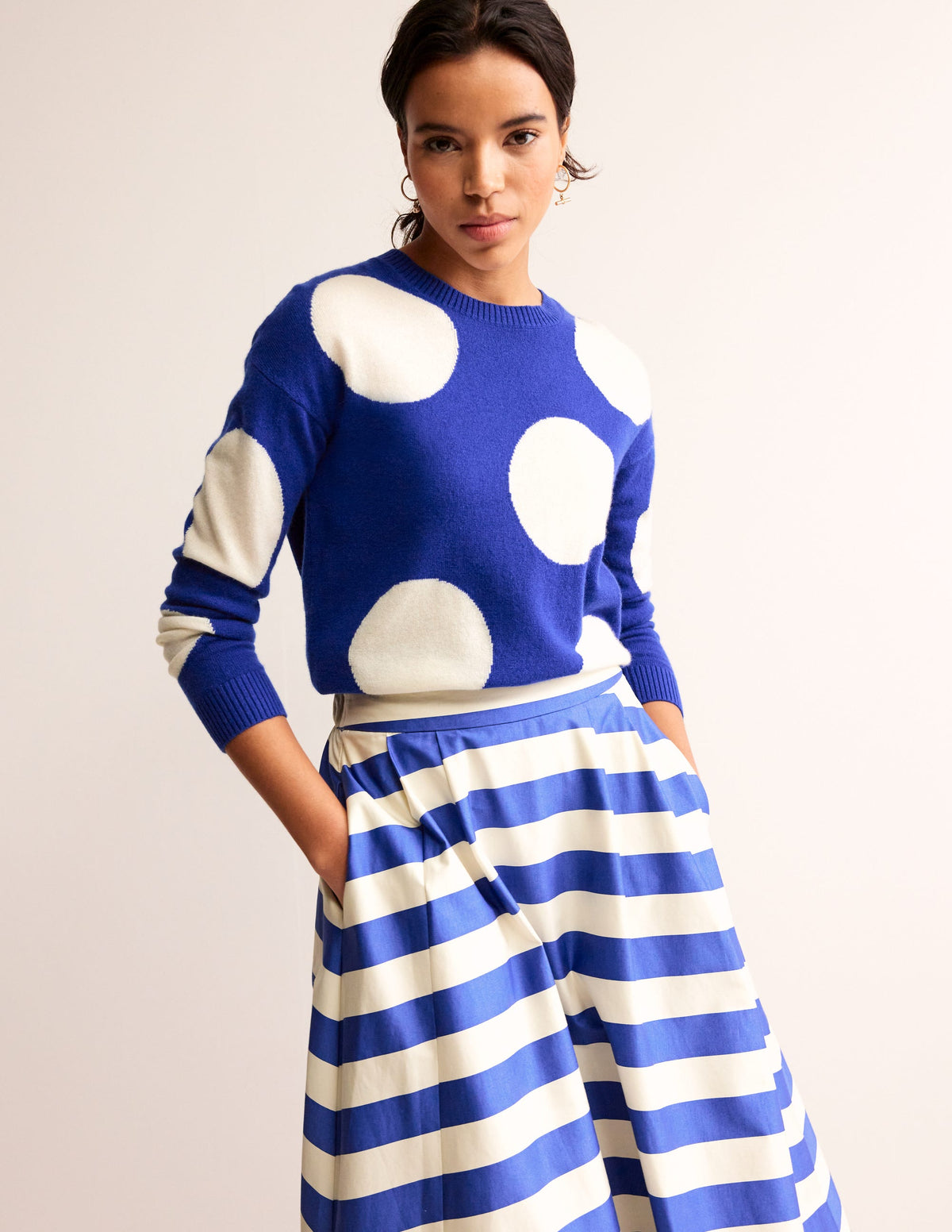 Lydia Cashmere Jumper-Bright Blue, Spots-1