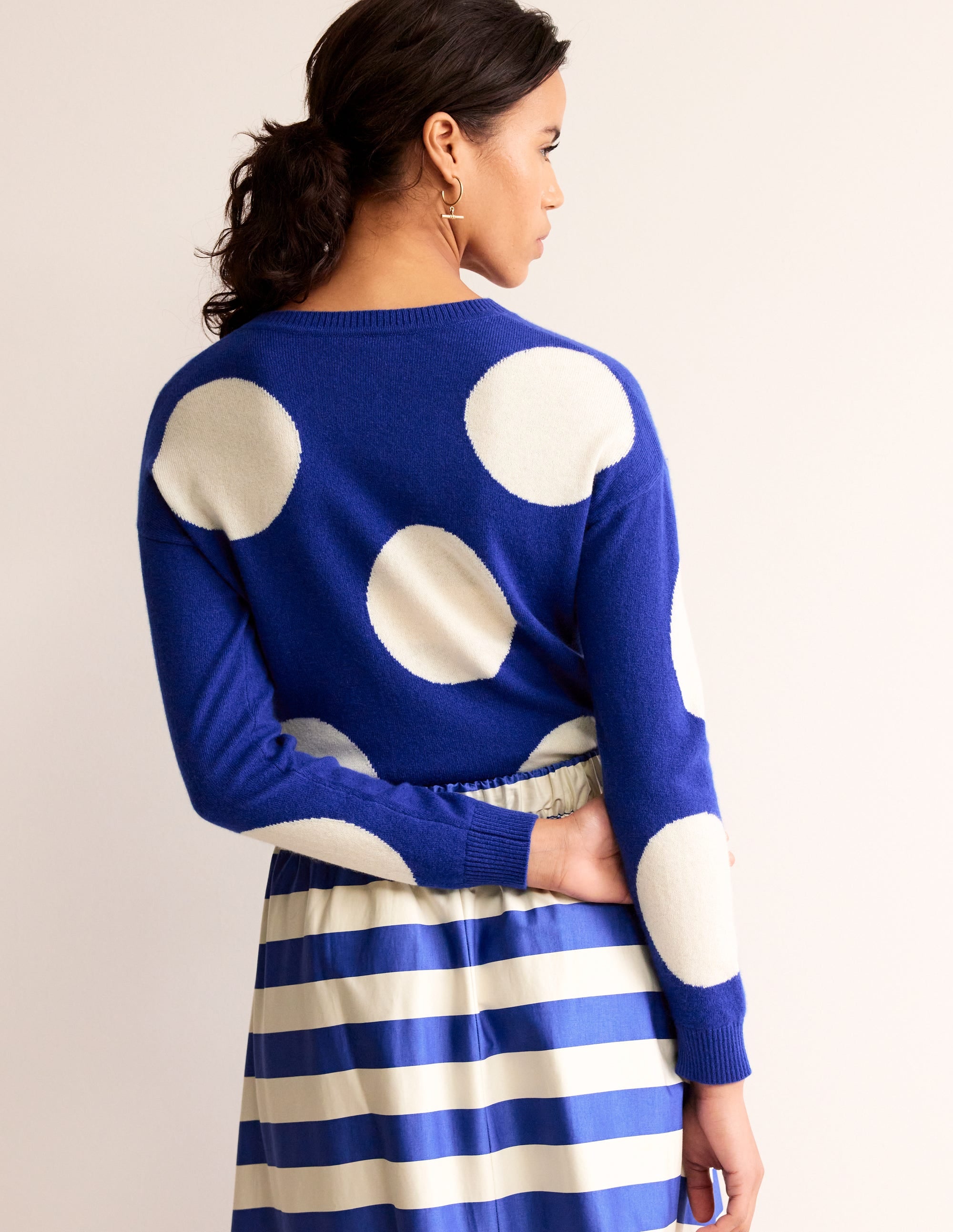 Lydia Cashmere Jumper-Bright Blue, Spots - Image 3
