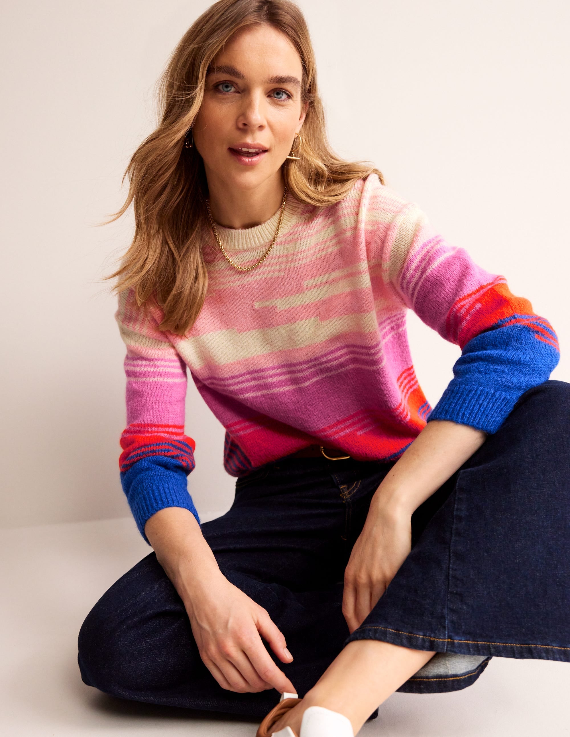 Scenic Crew Neck Jumper-Bright Blue, Scenic Intarsia - Image 4