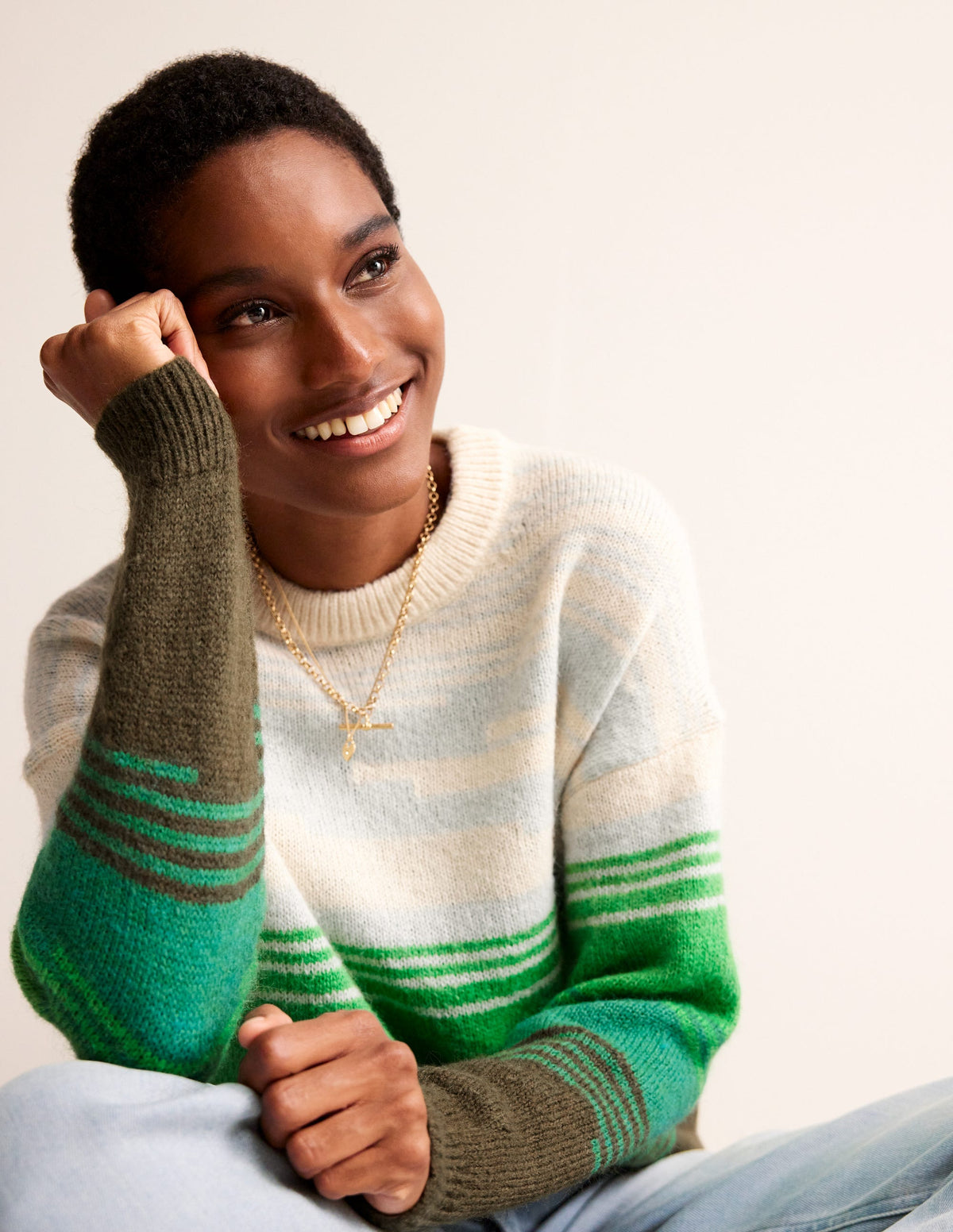 Scenic Crew Neck Jumper-Bright Green, Scenic Intarsia - Image 1