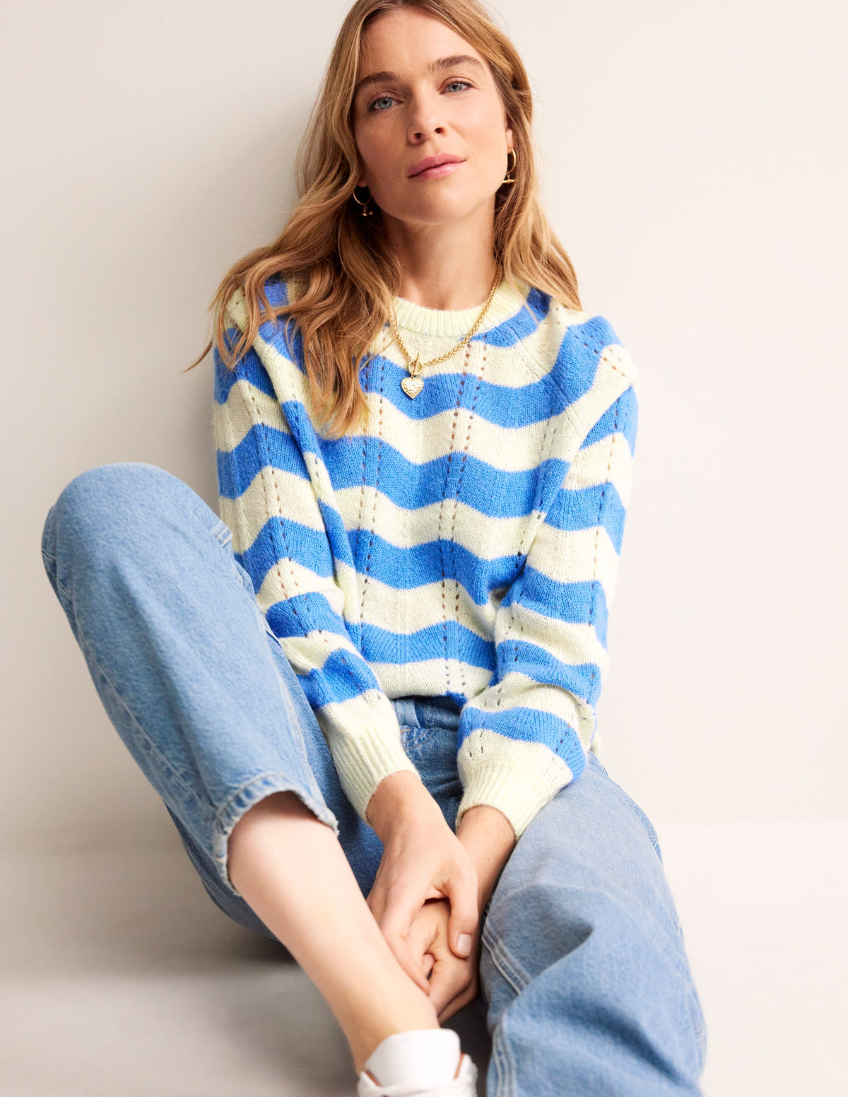 Fluffy Wave Jumper-Bright Blue, Warm Ivory Wave - Image 1