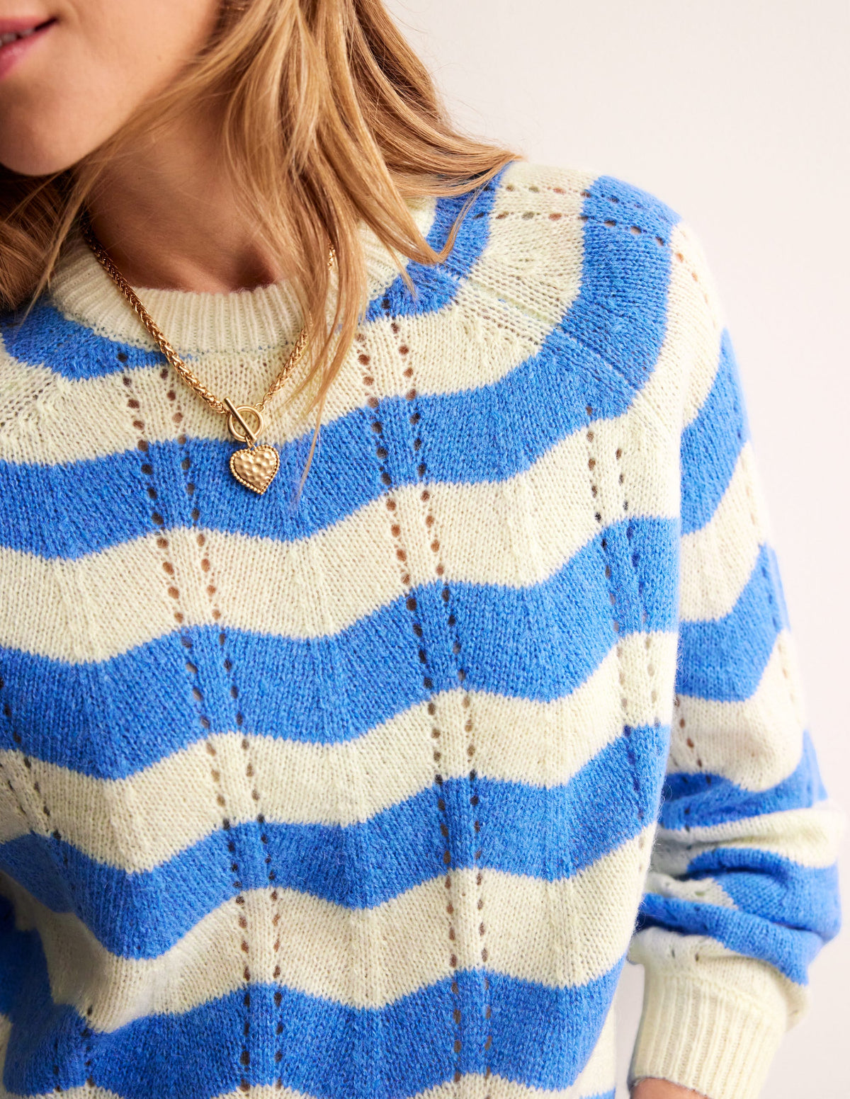 Fluffy Wave Jumper-Bright Blue, Warm Ivory Wave - Image 2