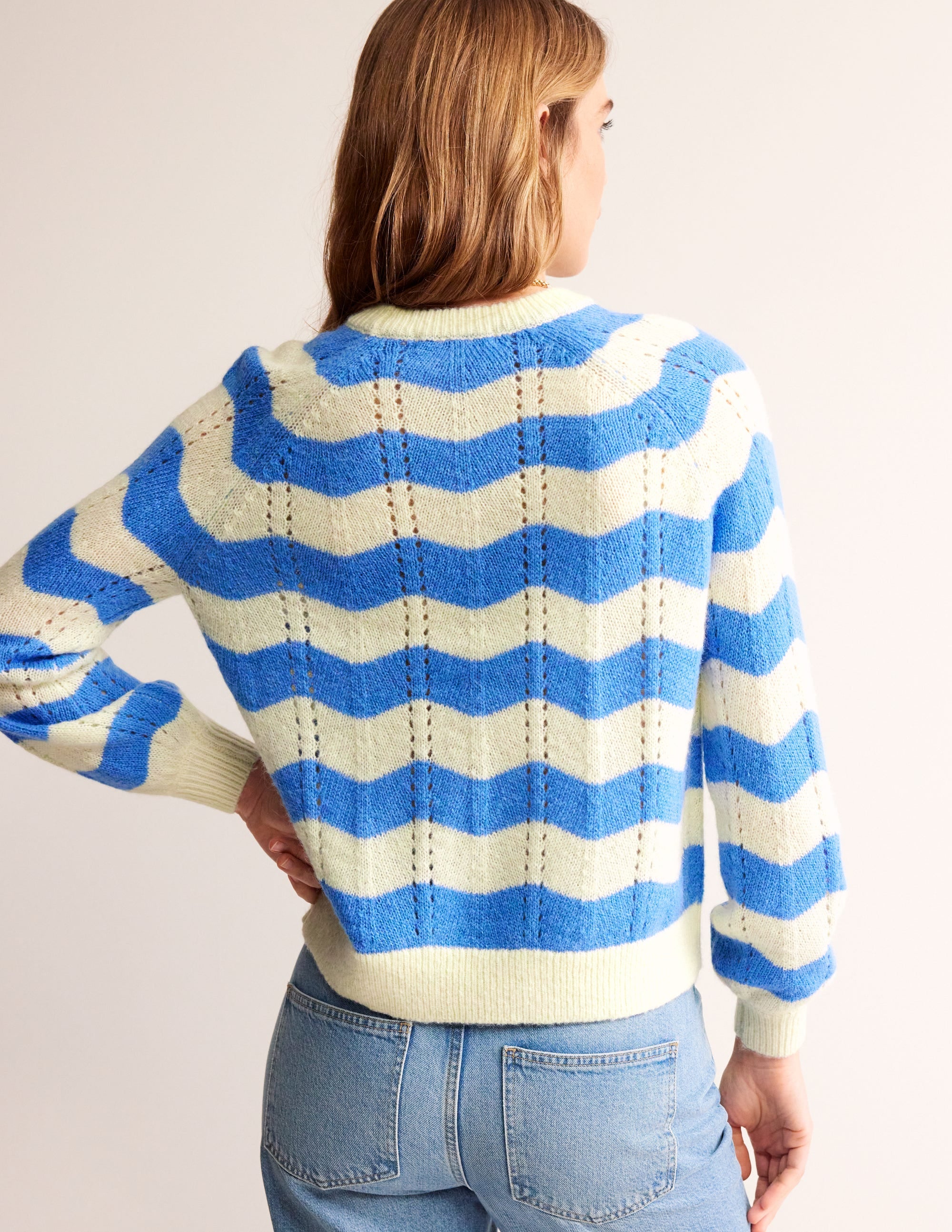 Fluffy Wave Jumper-Bright Blue, Warm Ivory Wave - Image 3