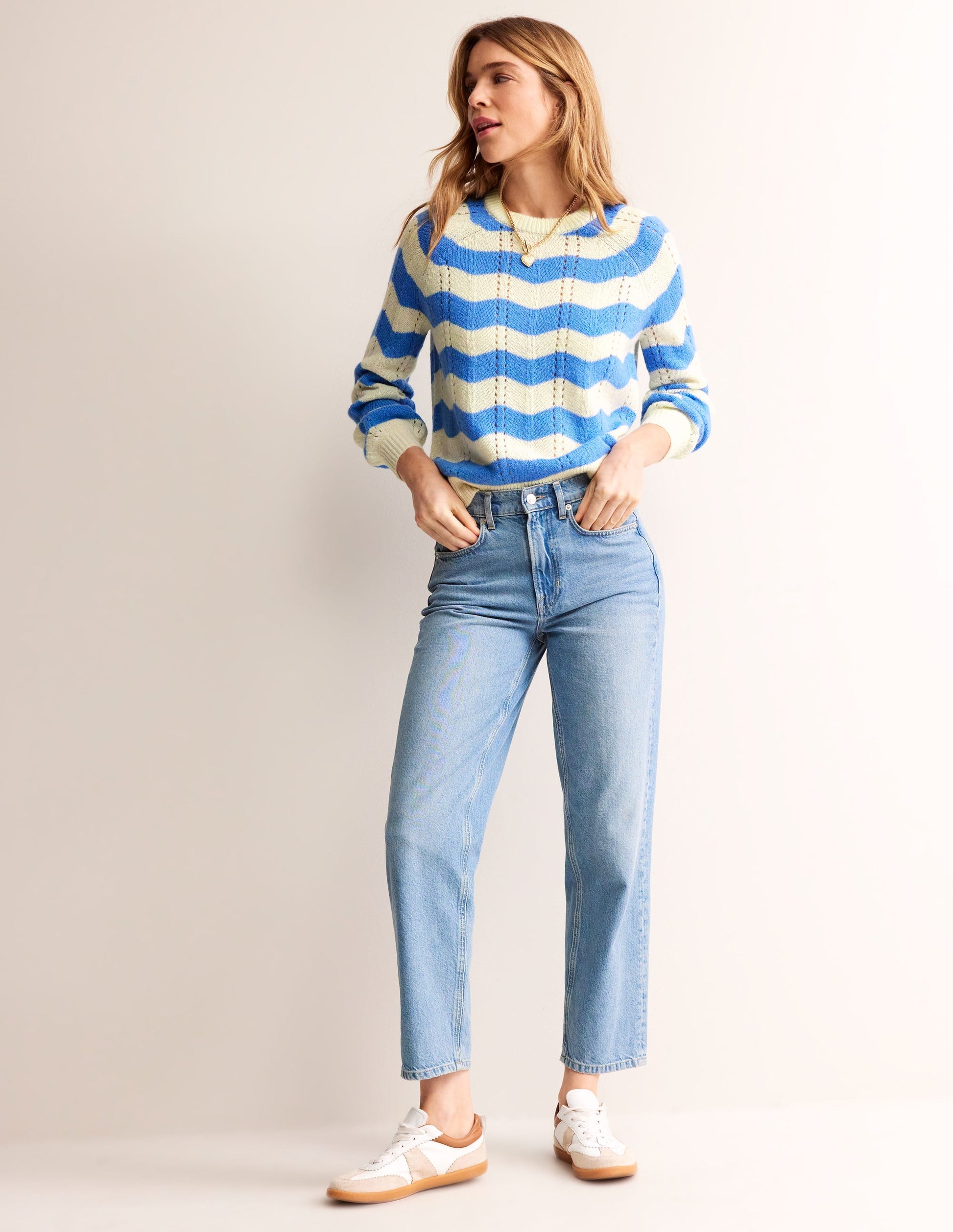 Fluffy Wave Jumper-Bright Blue, Warm Ivory Wave-4