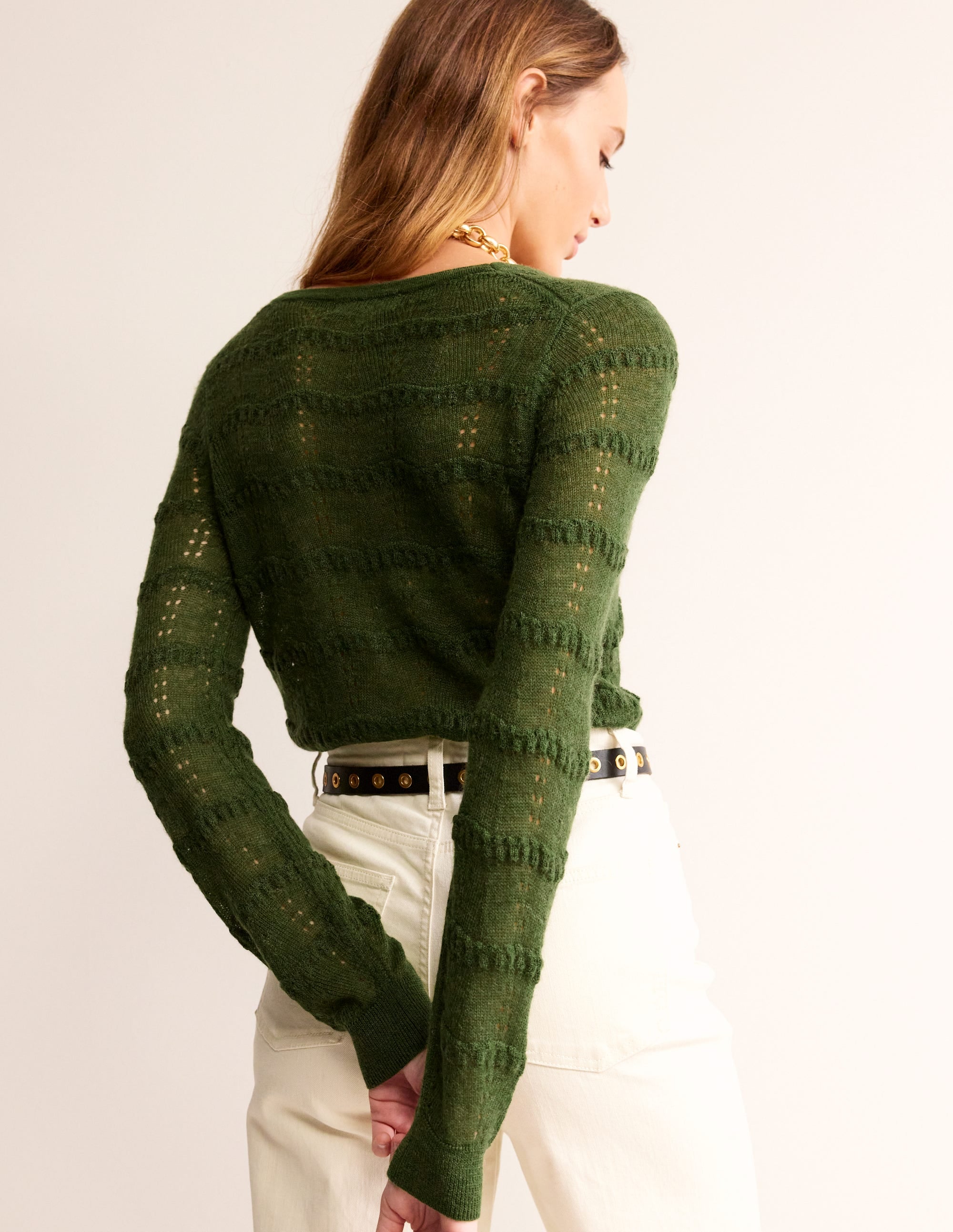 Fluffy Pointelle Cardigan-Garden Green - Image 3