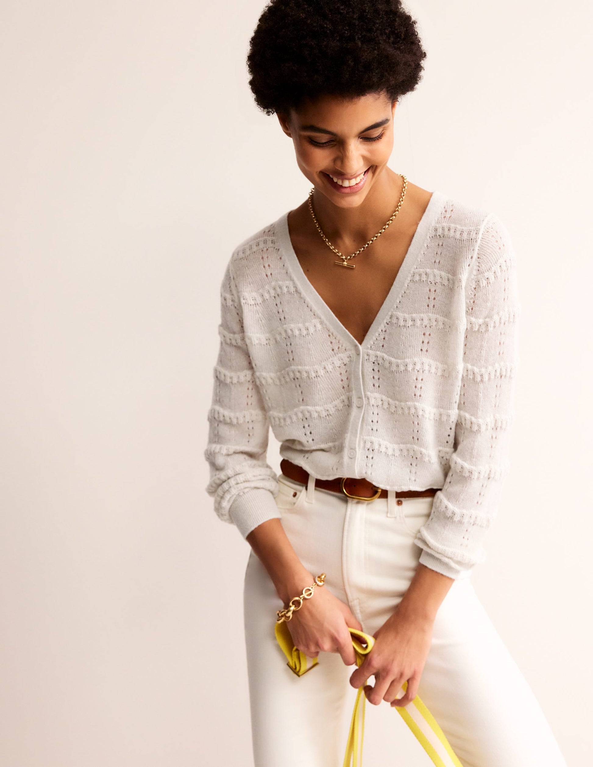 Fluffy Pointelle Cardigan-Vanilla-1