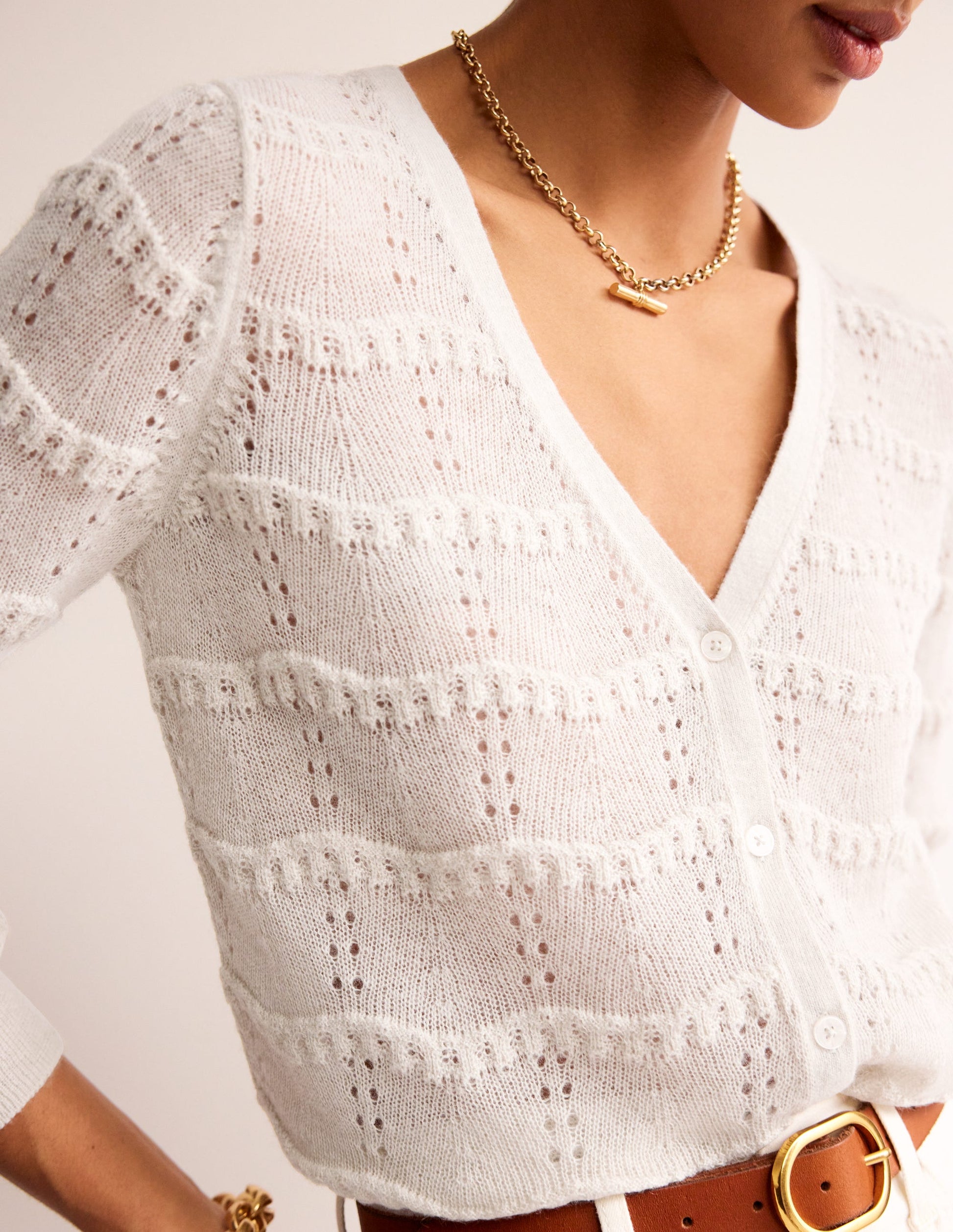 Fluffy Pointelle Cardigan-Vanilla-2