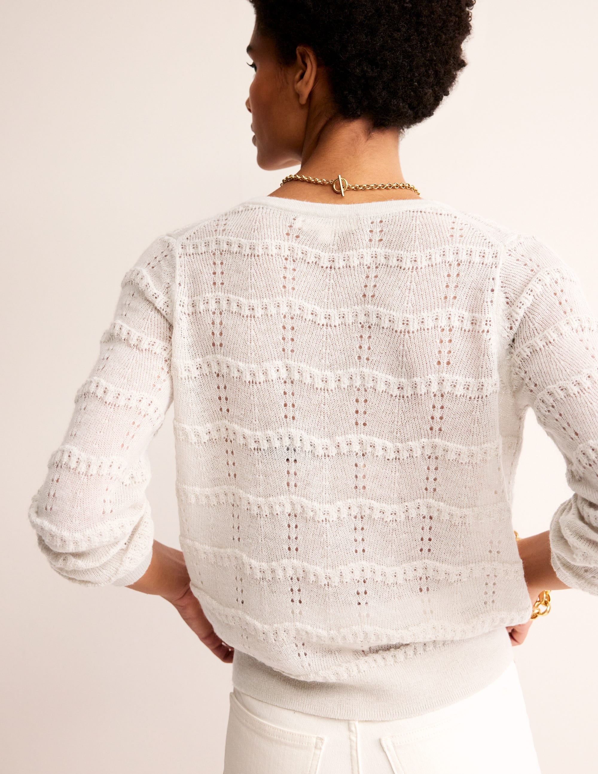 Fluffy Pointelle Cardigan-Vanilla - Image 3