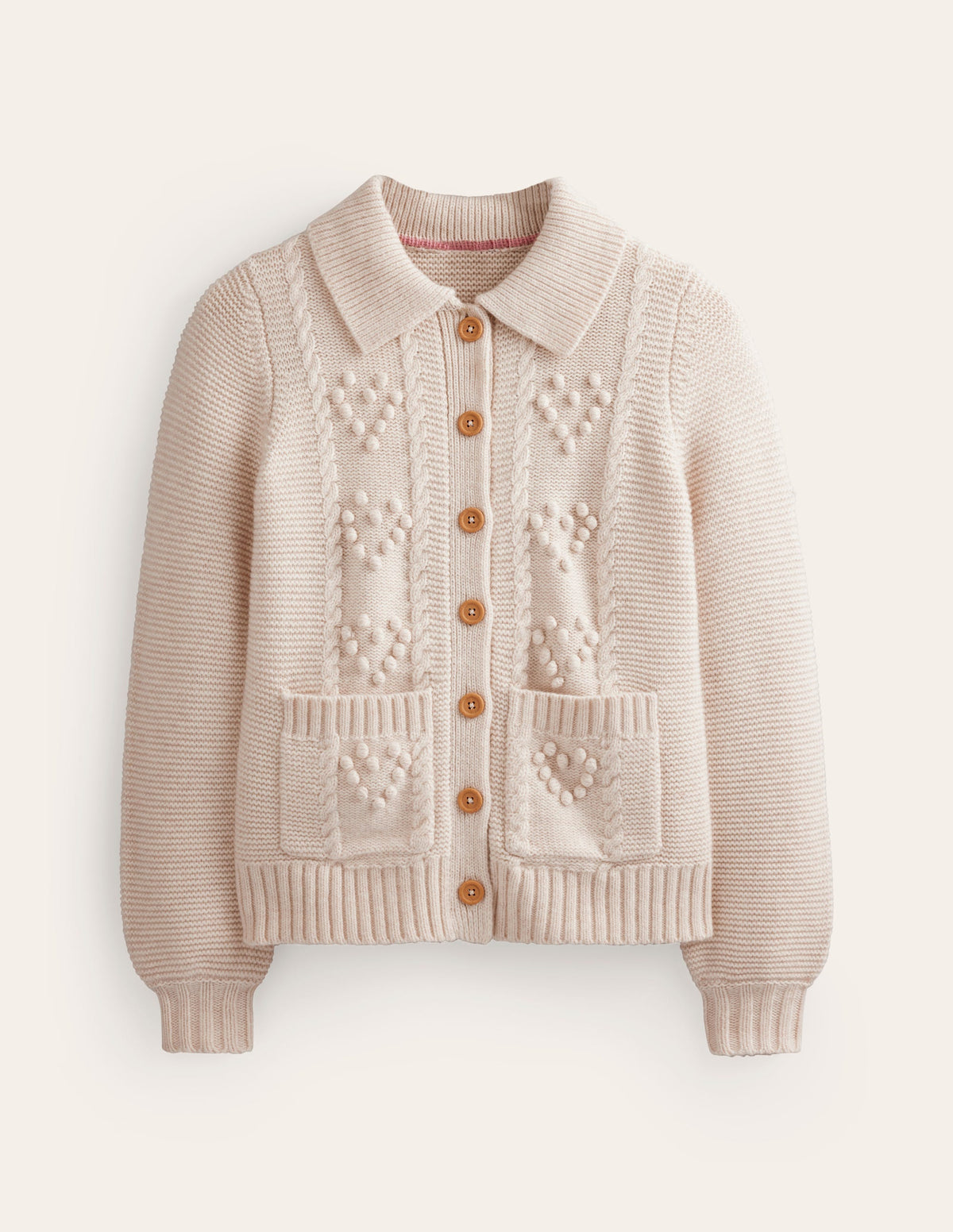 Chunky Bobble Heart Cardigan-Ecru Marl - Image 5