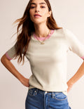 Catriona Cotton Crew T-Shirt-Warm Ivory/Spring Blossom Pink