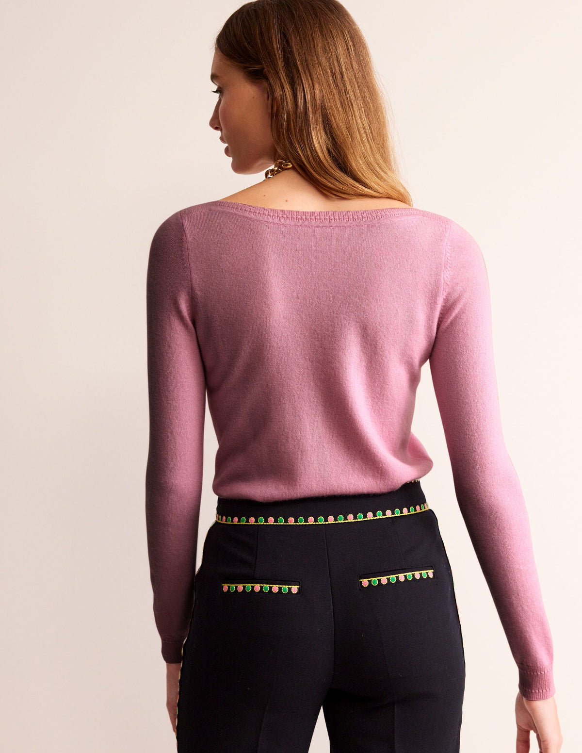 Eva Cashmere Boat Neck Jumper-Spring Blossom Pink - Image 3