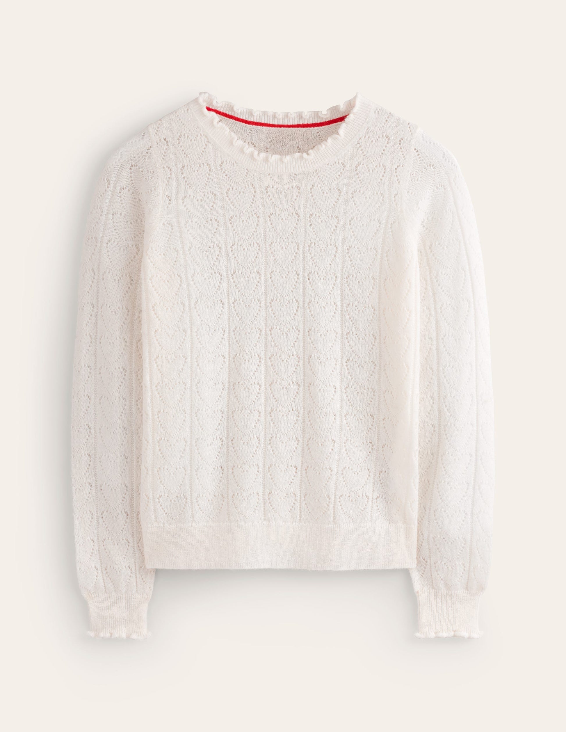 Fluffy Heart Pointelle Jumper-Warm Ivory-5