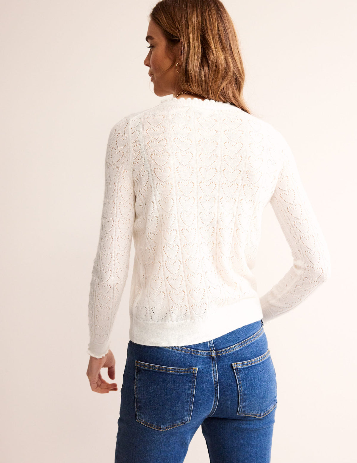 Fluffy Heart Pointelle Jumper-Warm Ivory-3