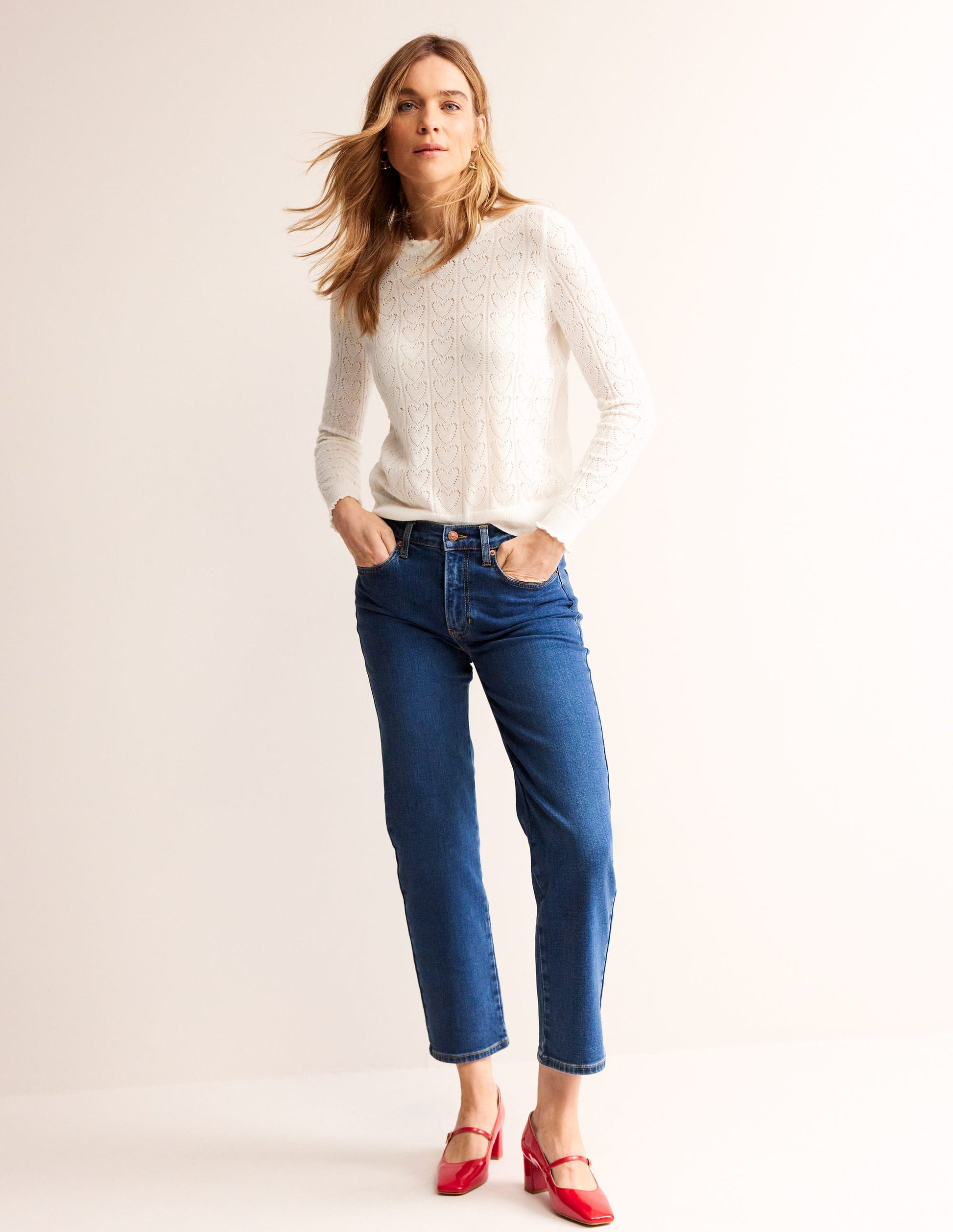 Fluffy Heart Pointelle Jumper-Warm Ivory-4