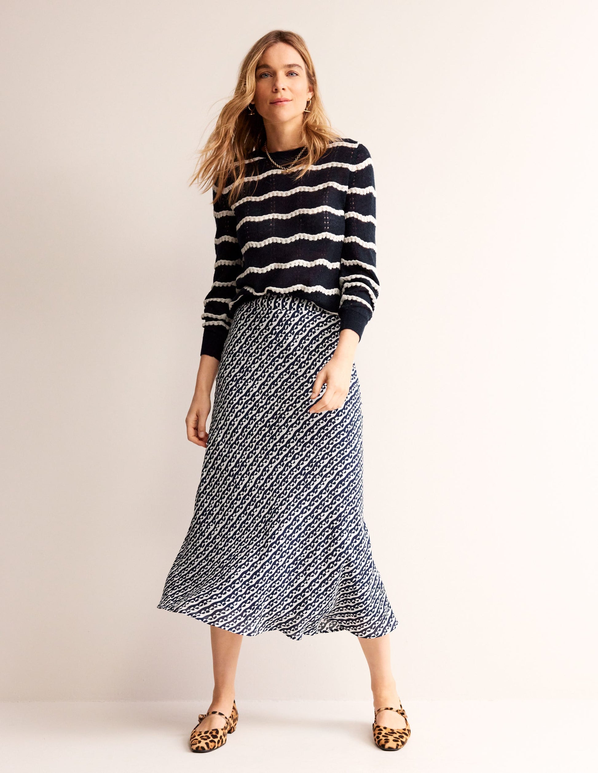 Fluffy Pointelle Stitch Jumper-Naval Academy, Ivory Stripe-4