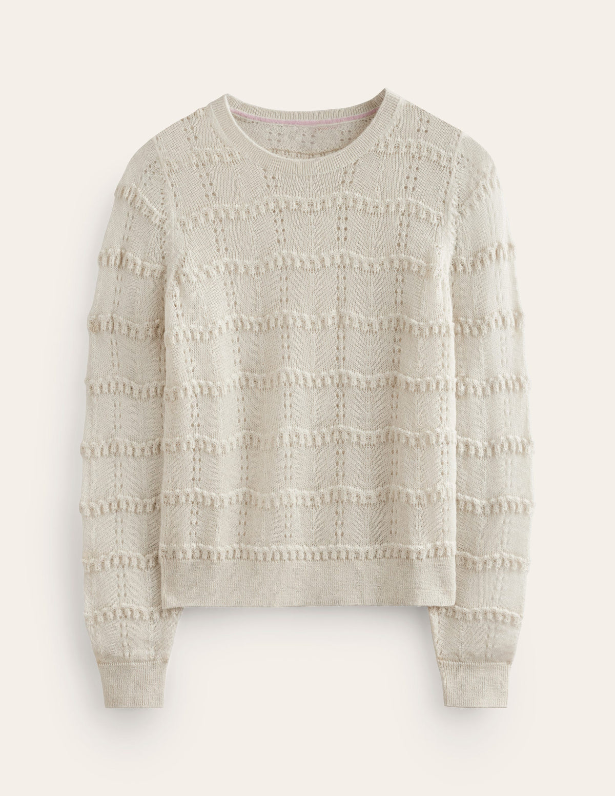 Fluffy Pointelle Stitch Jumper-Vanilla-5