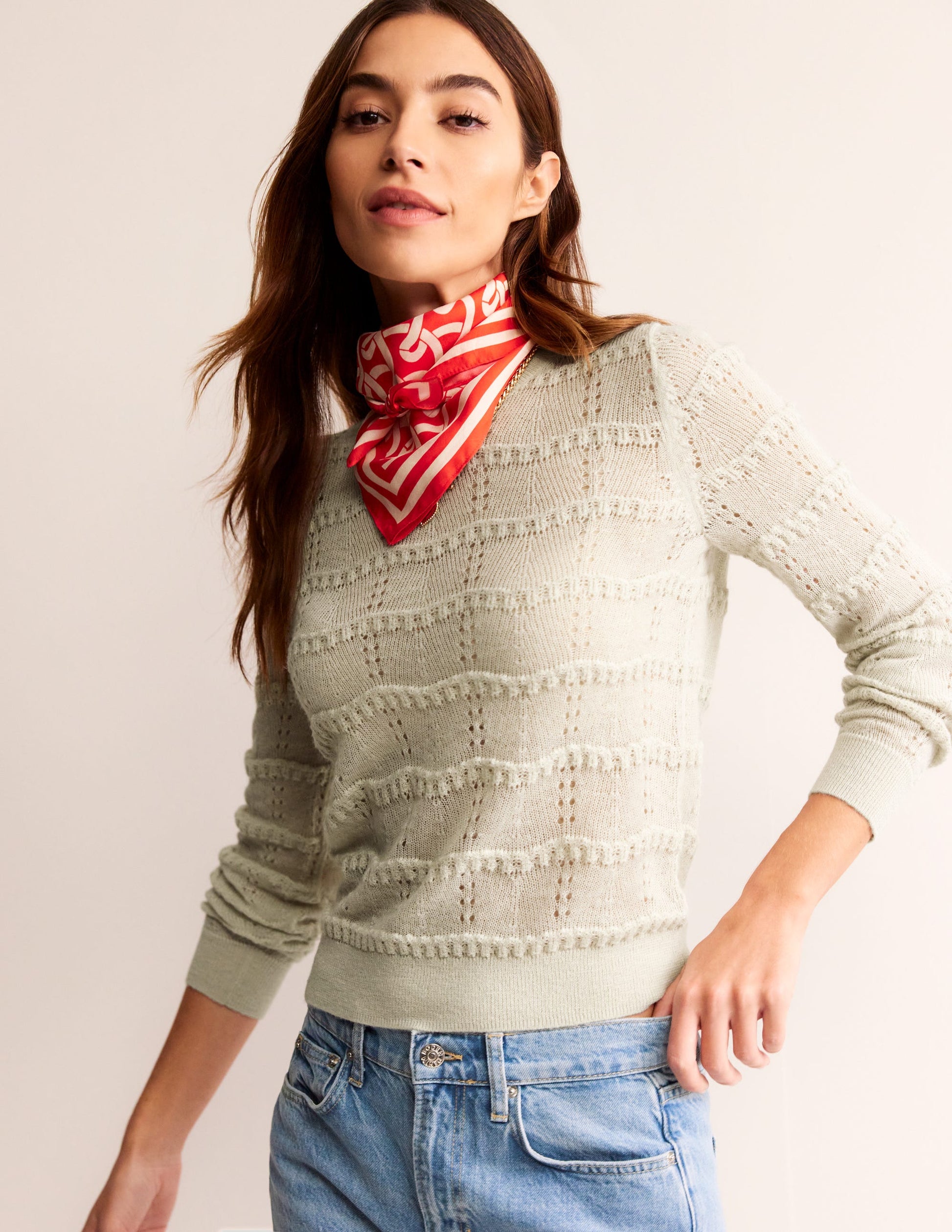 Fluffy Pointelle Stitch Jumper-Vanilla-1