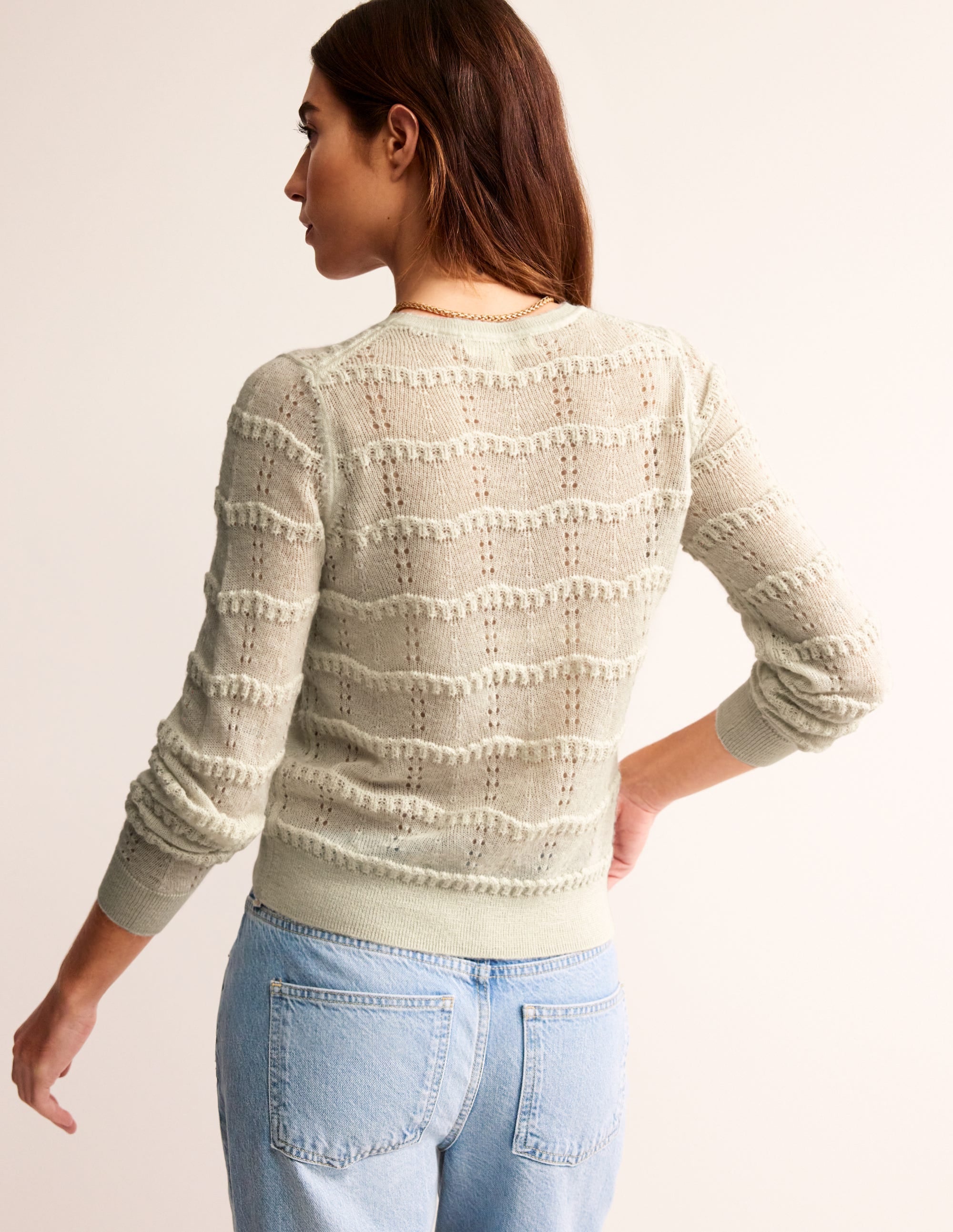 Fluffy Pointelle Stitch Jumper-Vanilla - Image 3