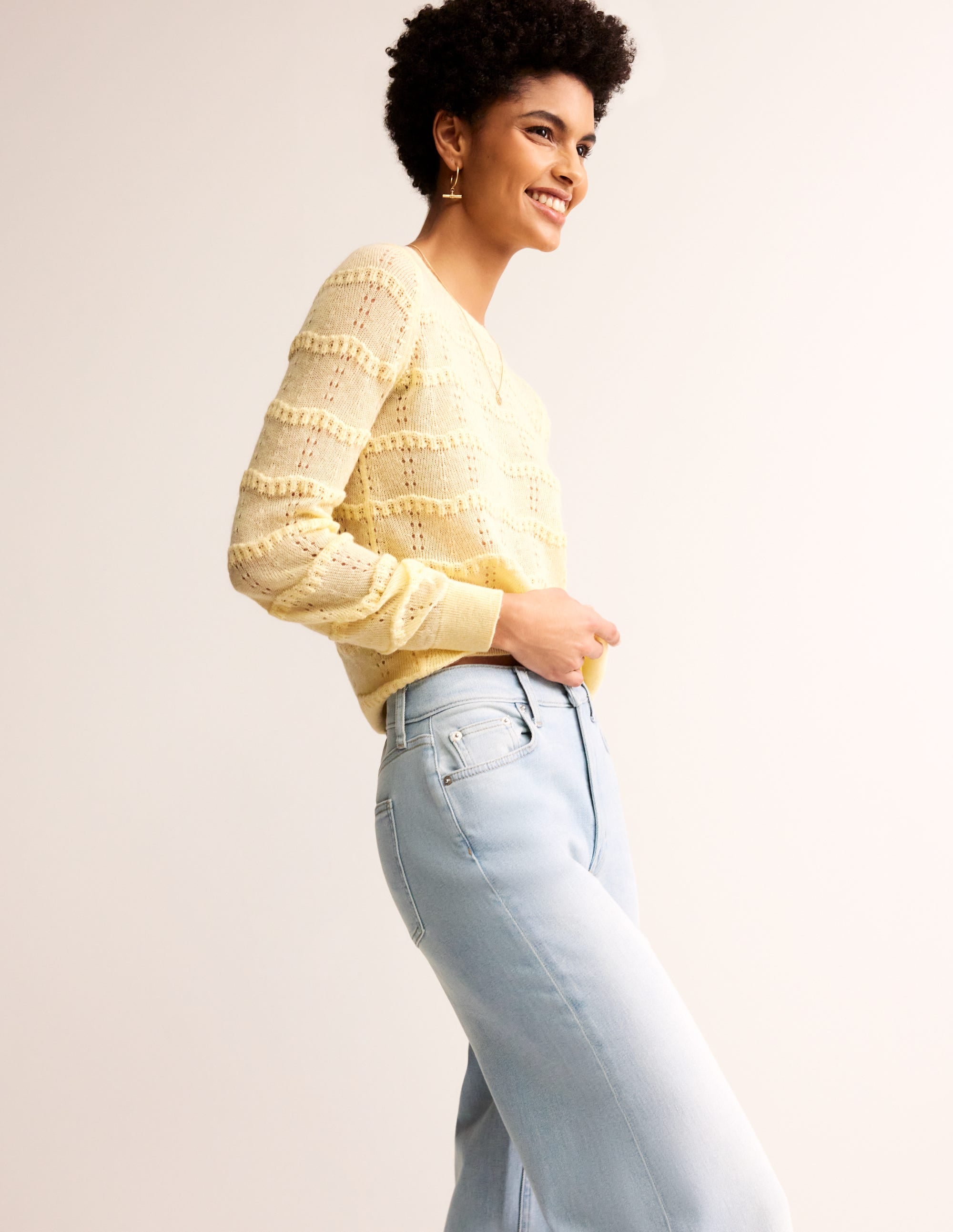 Fluffy Pointelle Stitch Jumper-Pear - Image 1