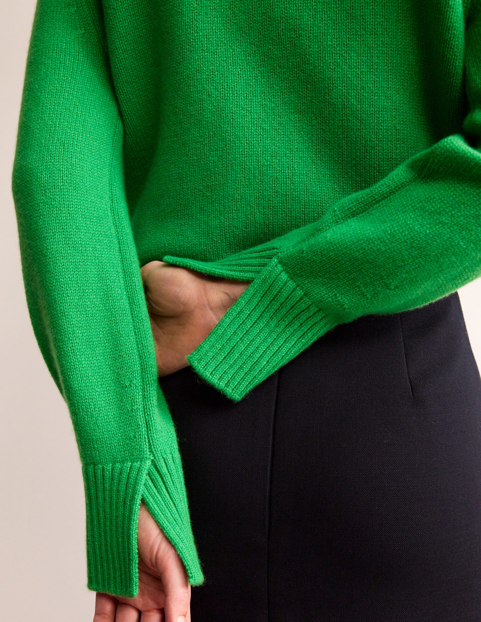 Split Cuff Cashmere Jumper-Bright Green-2
