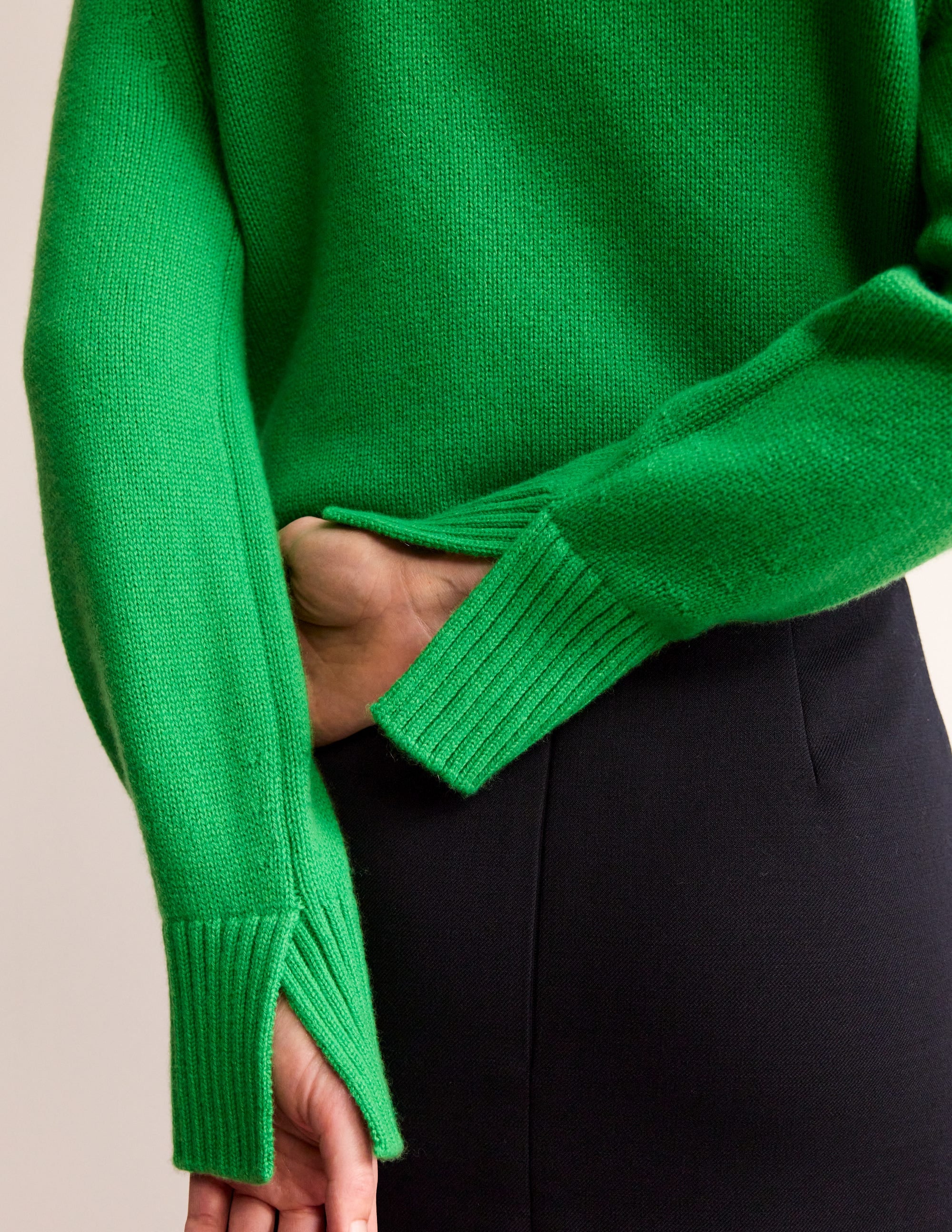 Split Cuff Cashmere Jumper-Bright Green - Image 2