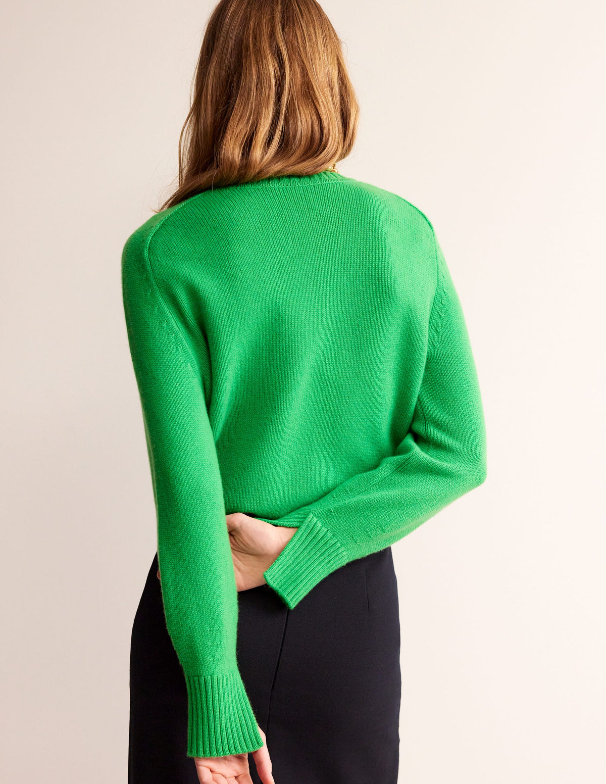Split Cuff Cashmere Jumper-Bright Green - Image 3