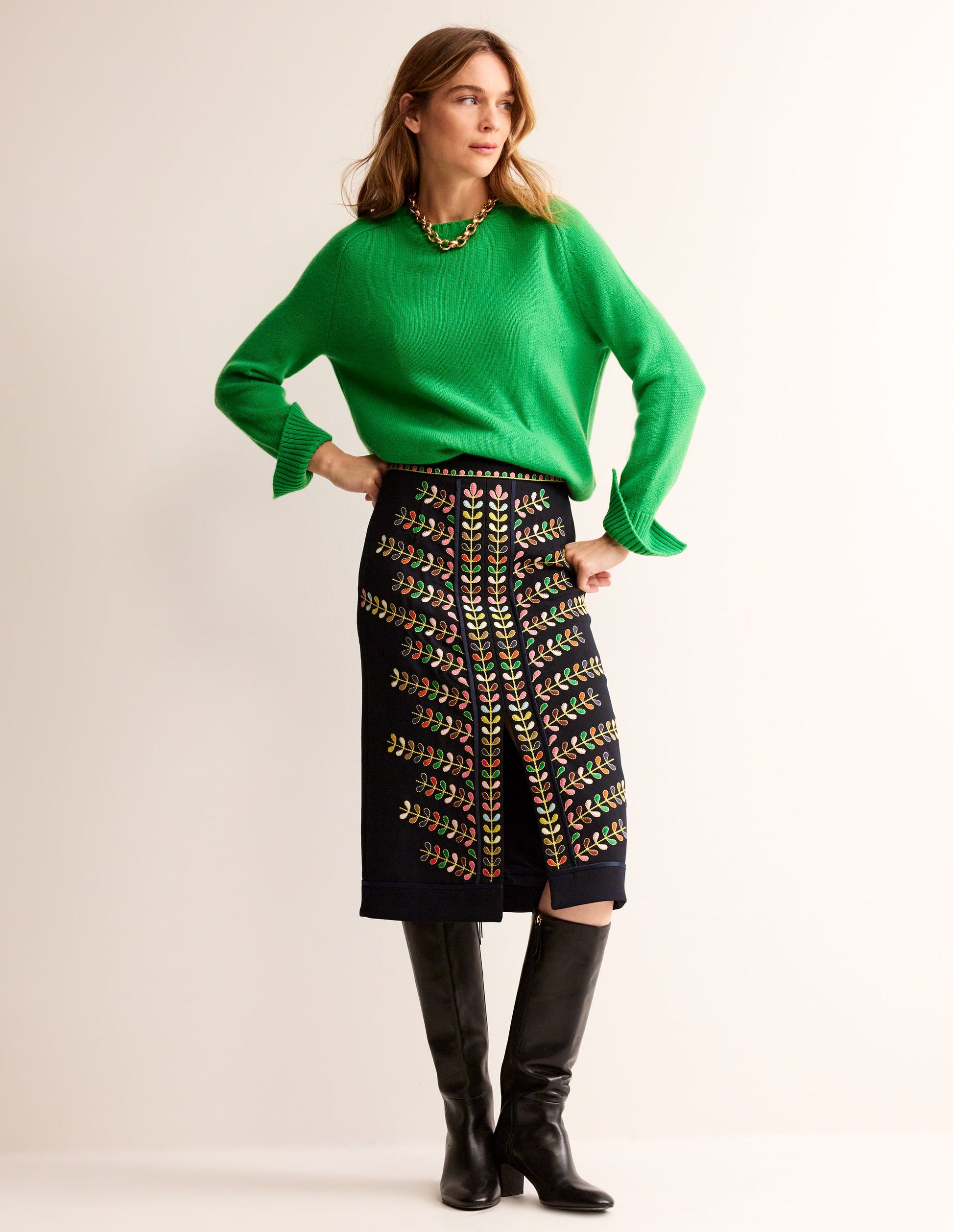 Split Cuff Cashmere Jumper-Bright Green-4