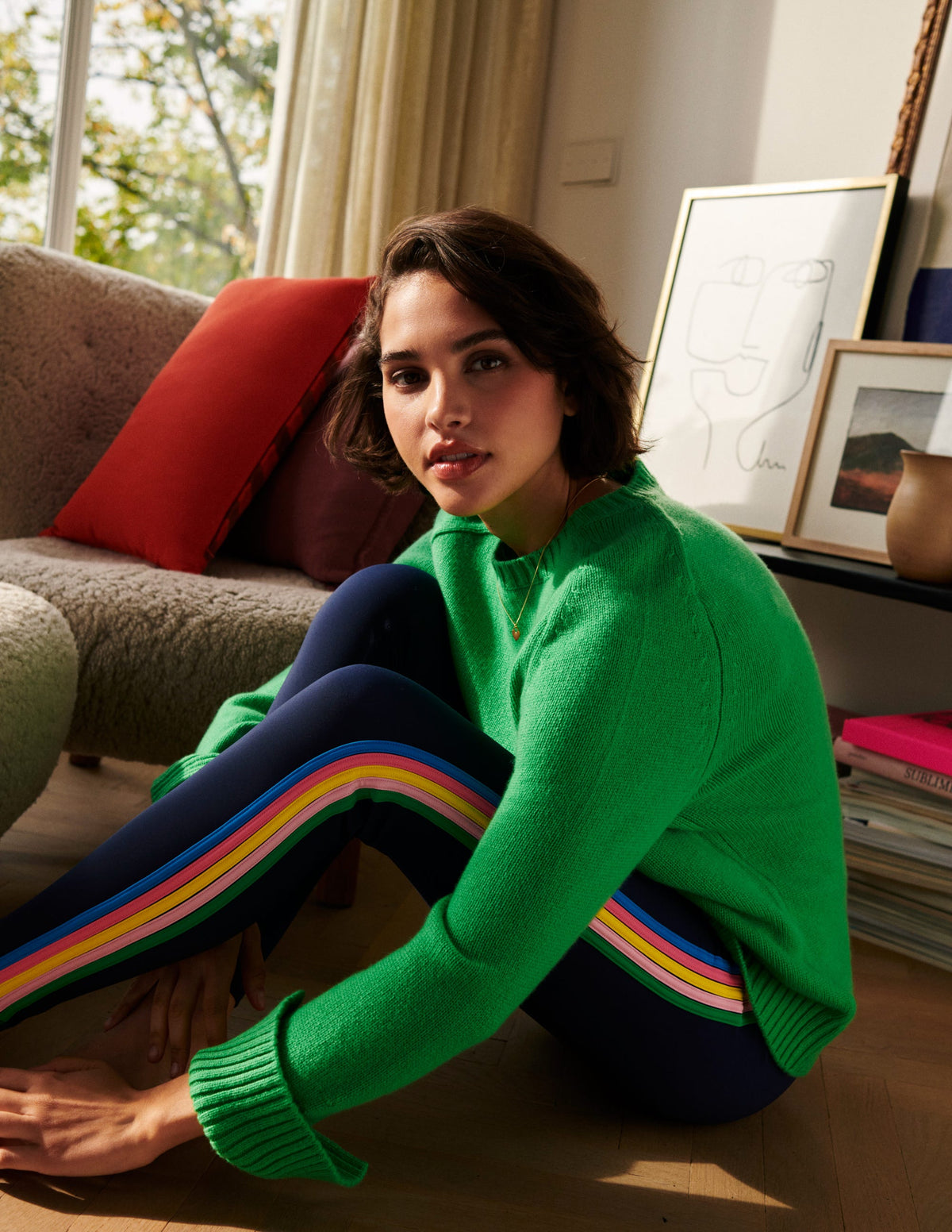 Split Cuff Cashmere Jumper-Bright Green - Image 5
