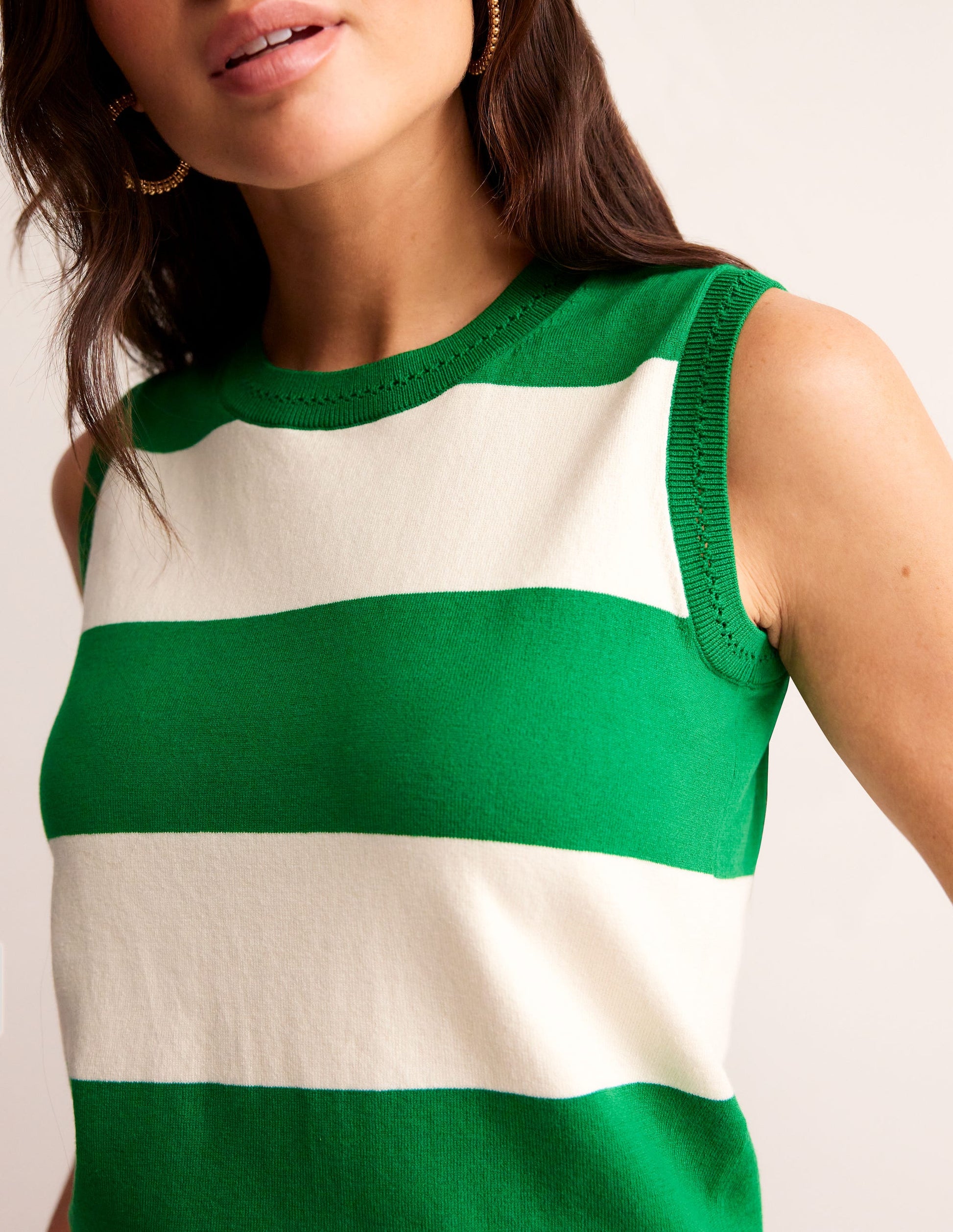 Catriona Crew Neck Cotton Tank-Rich Emerald / Ivory-2
