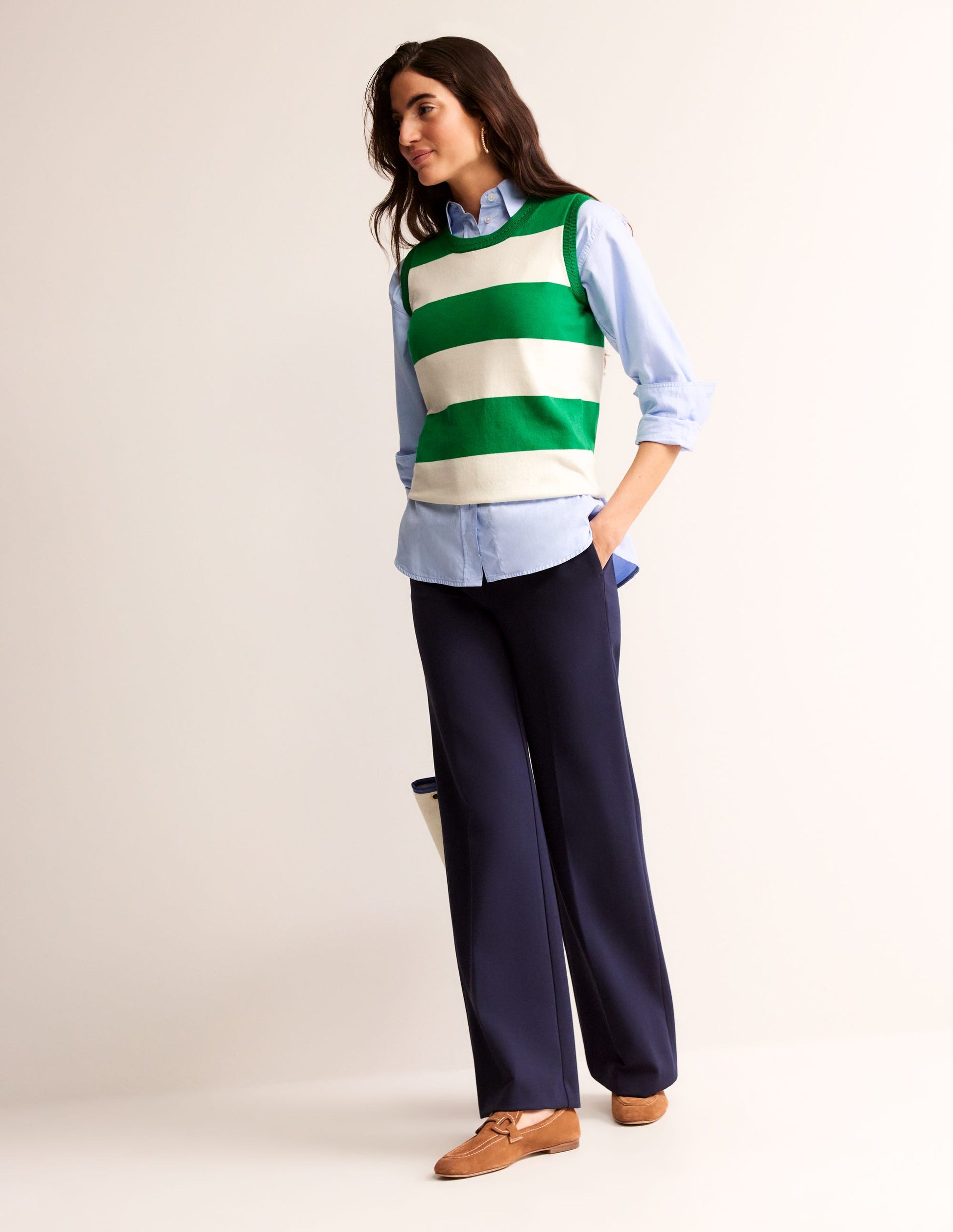 Catriona Crew Neck Cotton Tank-Rich Emerald / Ivory-4