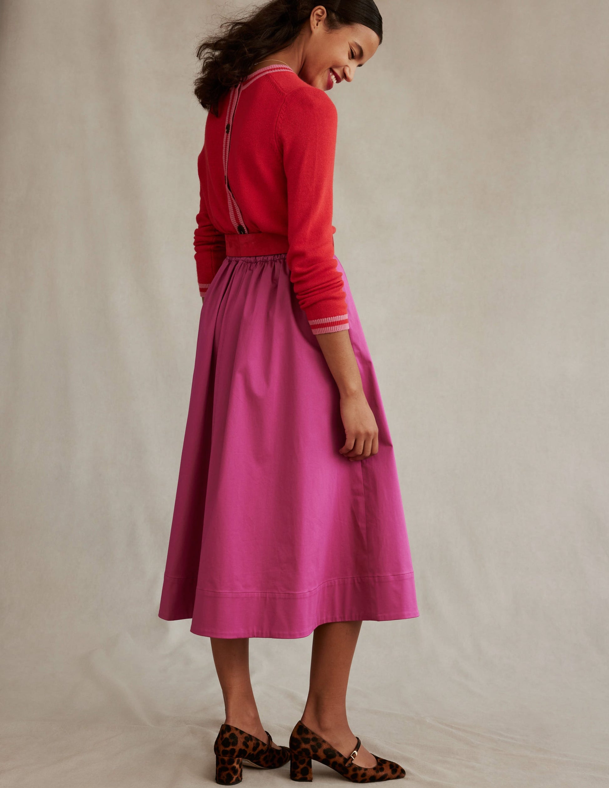 Cecily Button Back Jumper-Post Box Red, Brand Stripe-5
