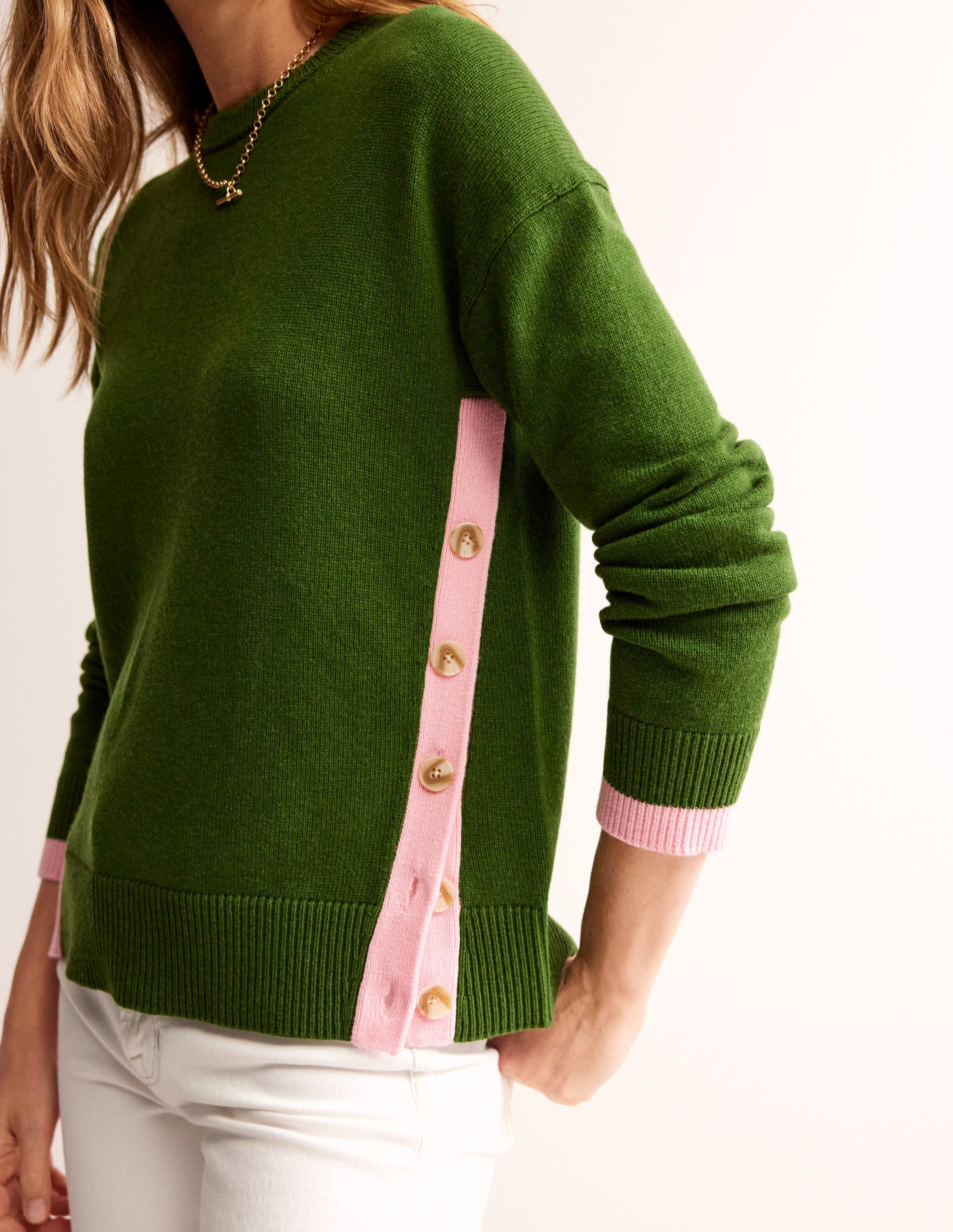 Alma Contrast Trim Jumper-Garden Green, Spring Blossom - Image 2