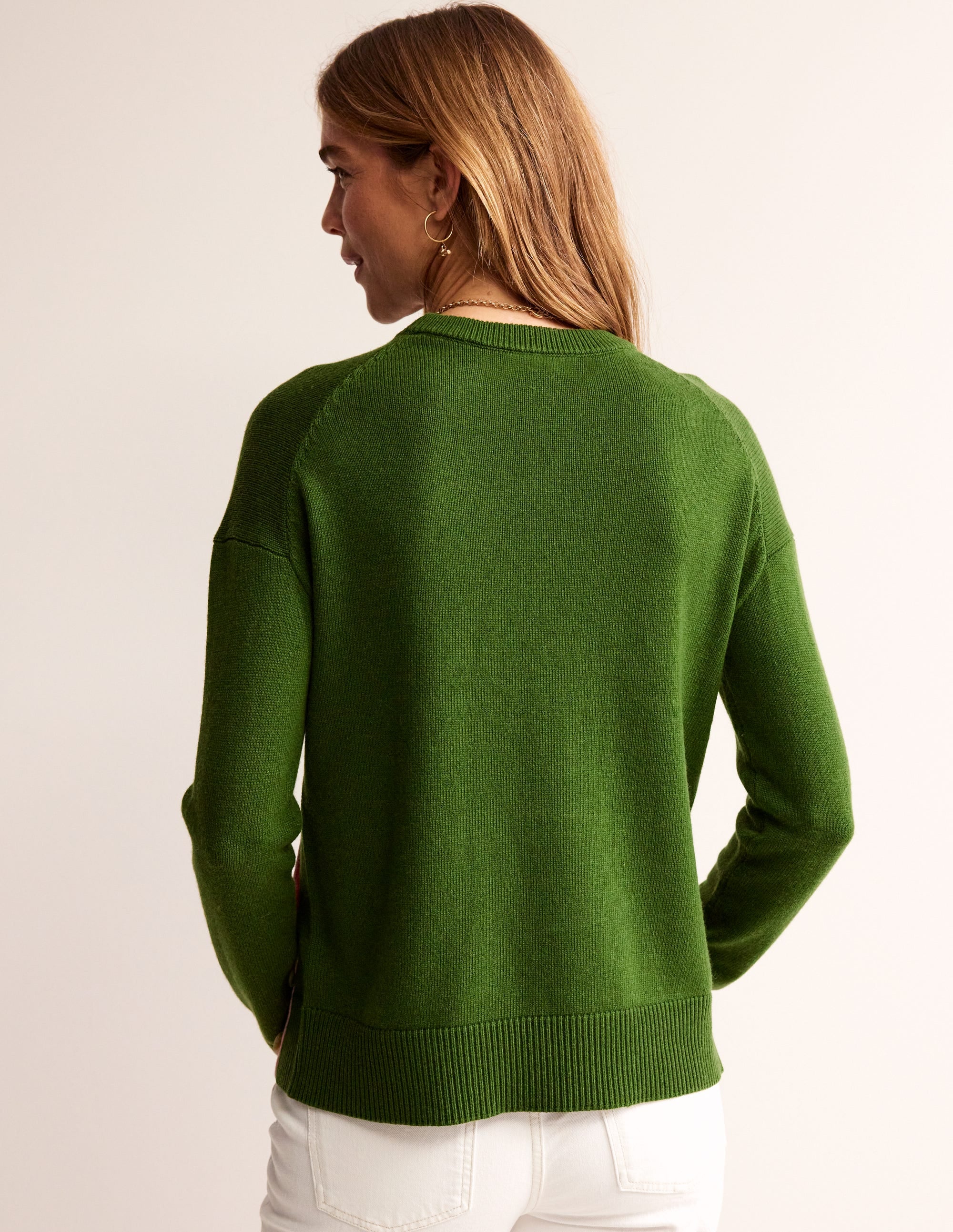 Alma Contrast Trim Jumper-Garden Green, Spring Blossom - Image 3