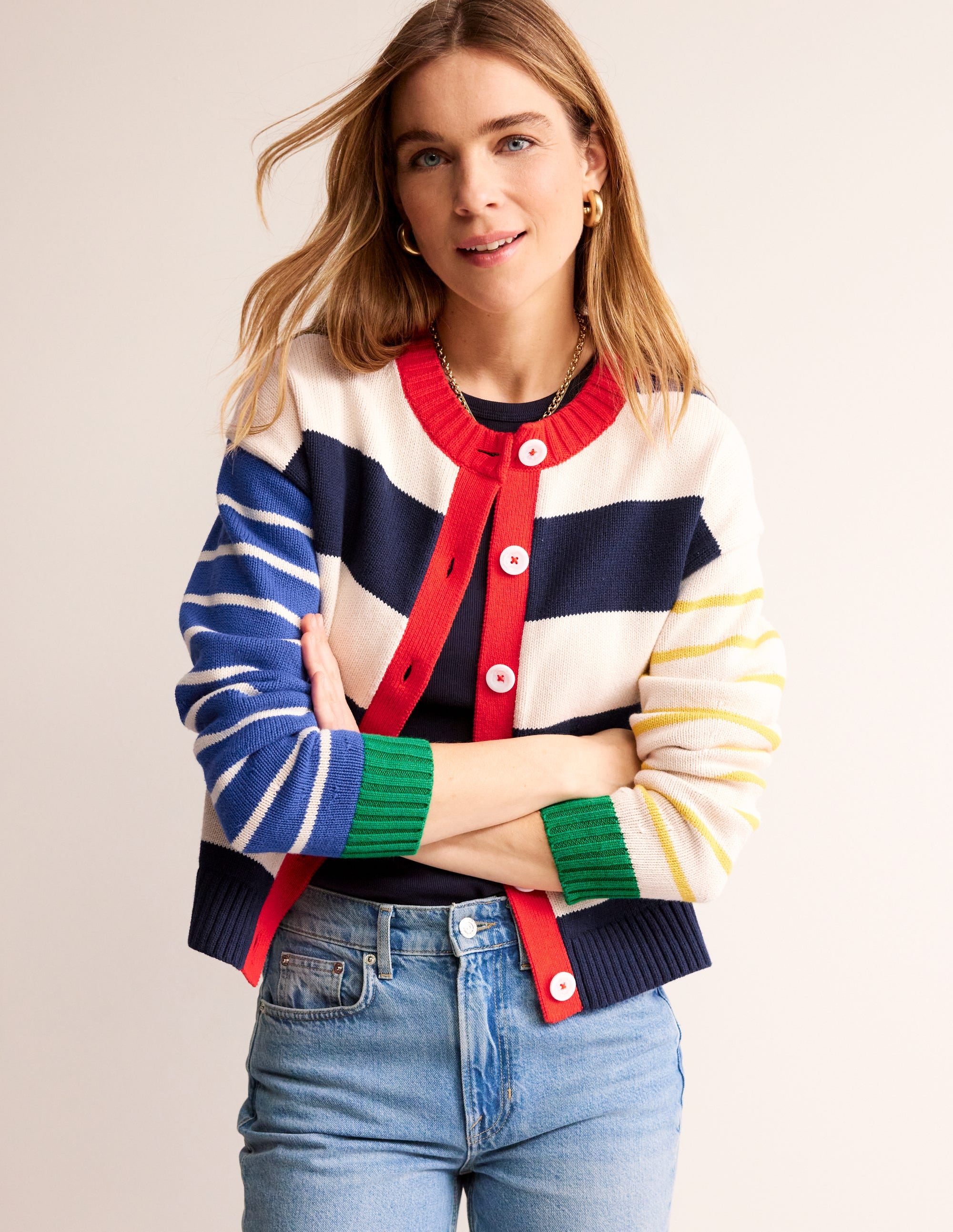 Hotch Potch Cotton Cardigan-Multi Stripe - Image 1