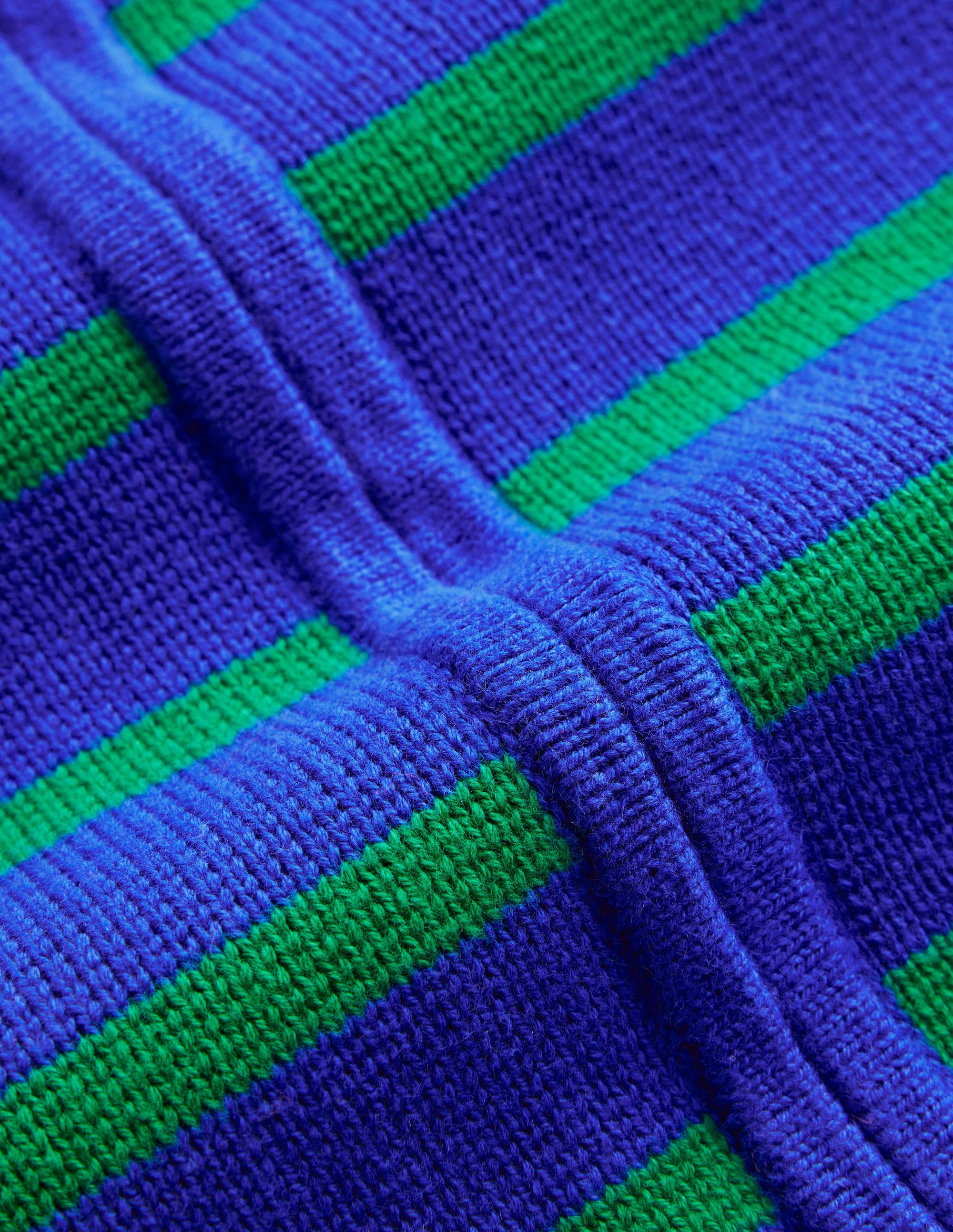 Cotton Breton Cardigan-Bright Blue, Green Stripe - Image 7
