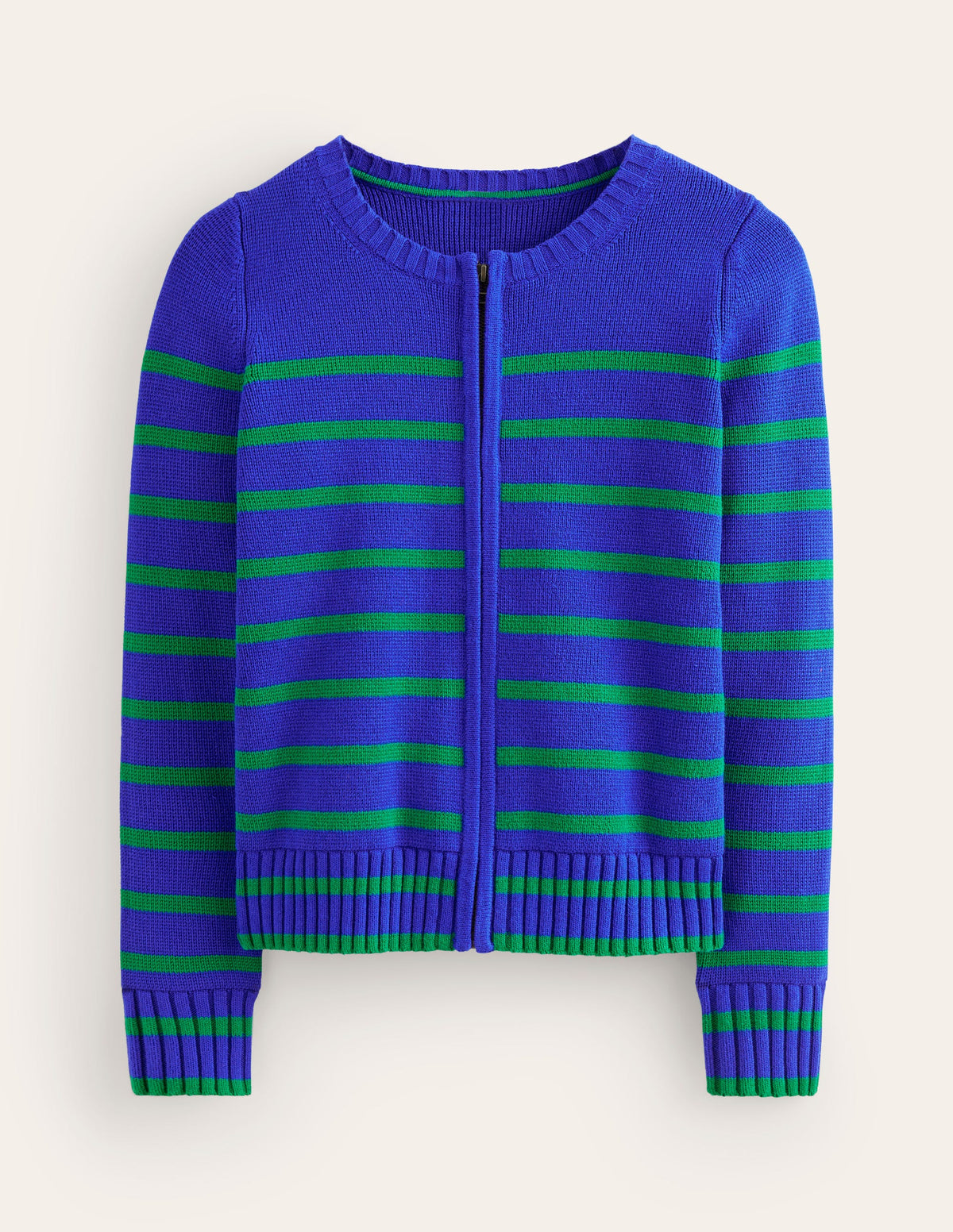 Cotton Breton Cardigan-Bright Blue, Green Stripe-6
