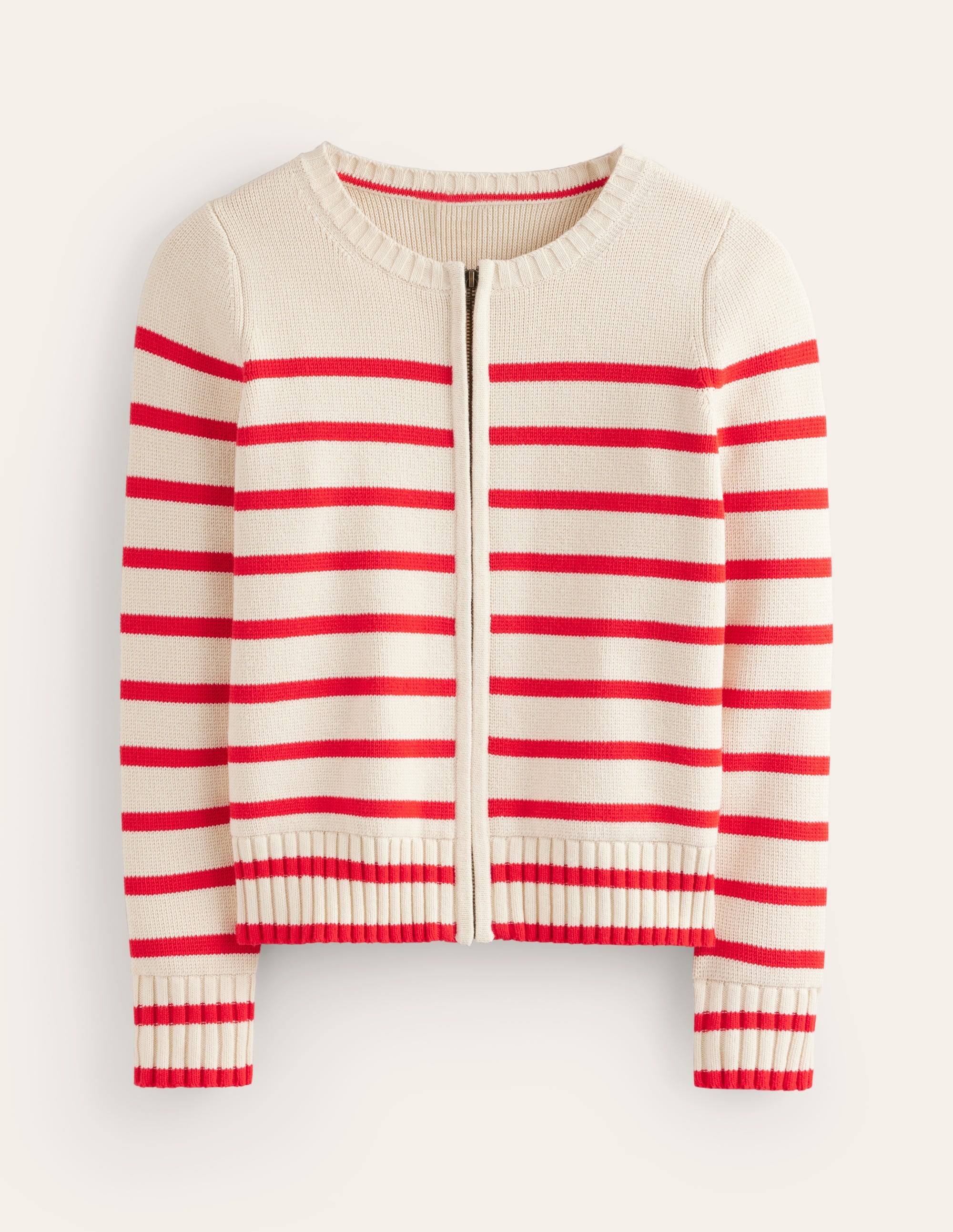 Cotton Breton Cardigan-Warm Ivory, Post Box Red - Image 6
