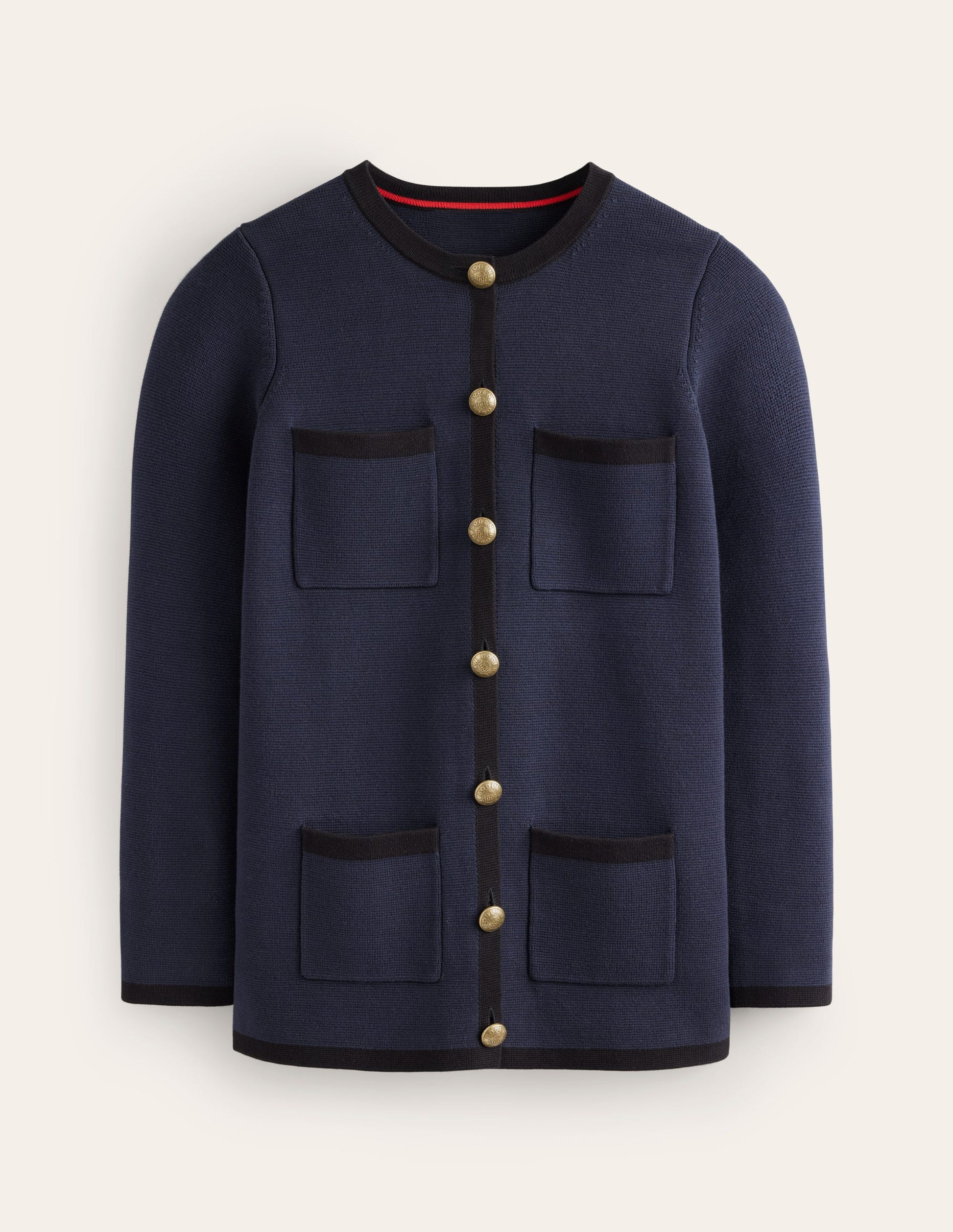 Holly Longline Knitted Jacket-Navy, Black Tipping-6